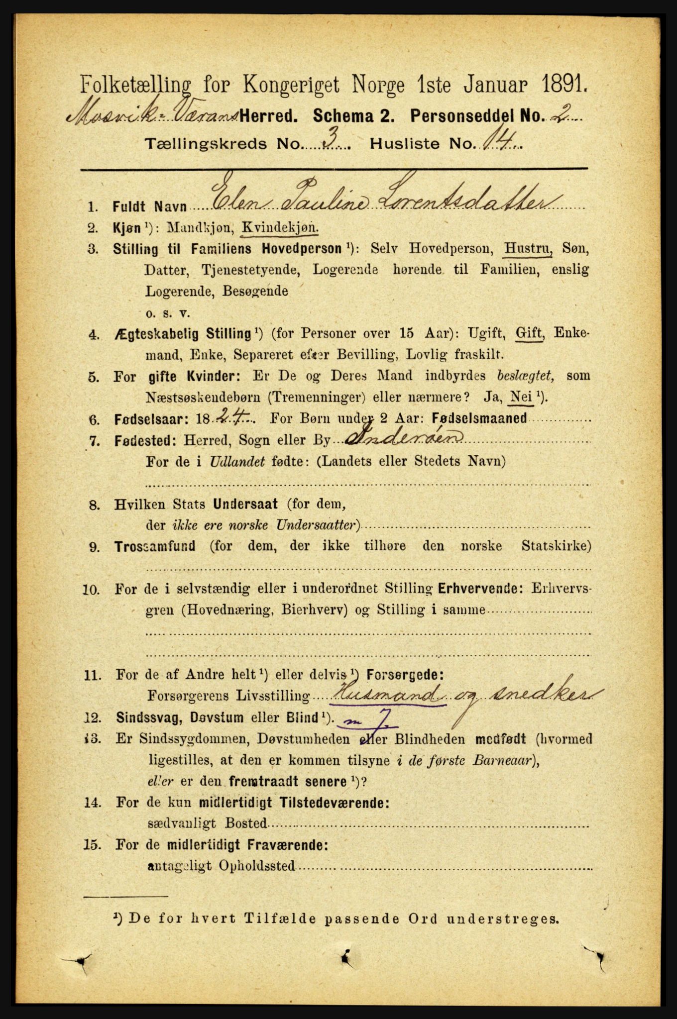 RA, 1891 census for 1723 Mosvik og Verran, 1891, p. 1005