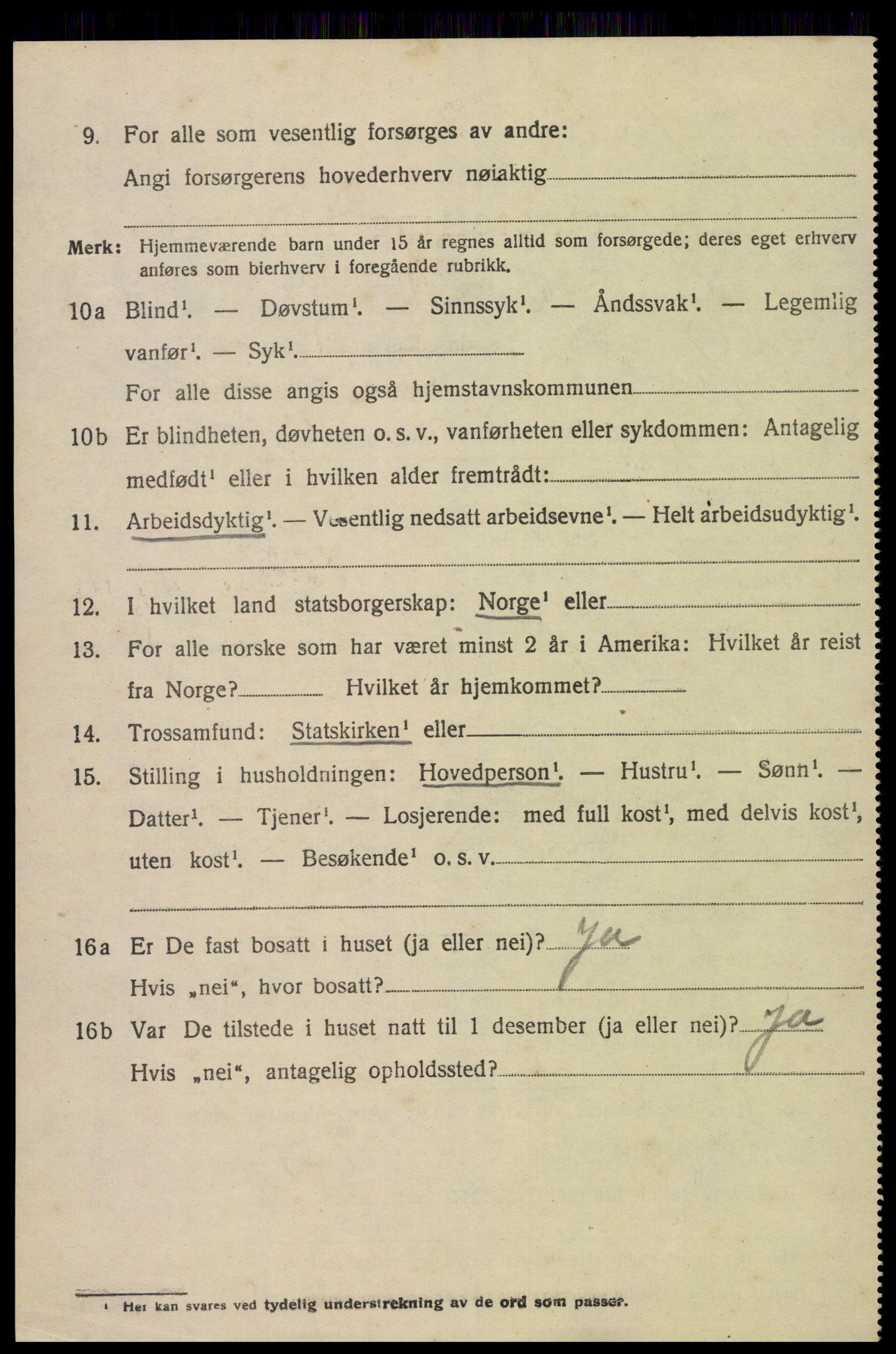 SAK, 1920 census for Vegusdal, 1920, p. 1274