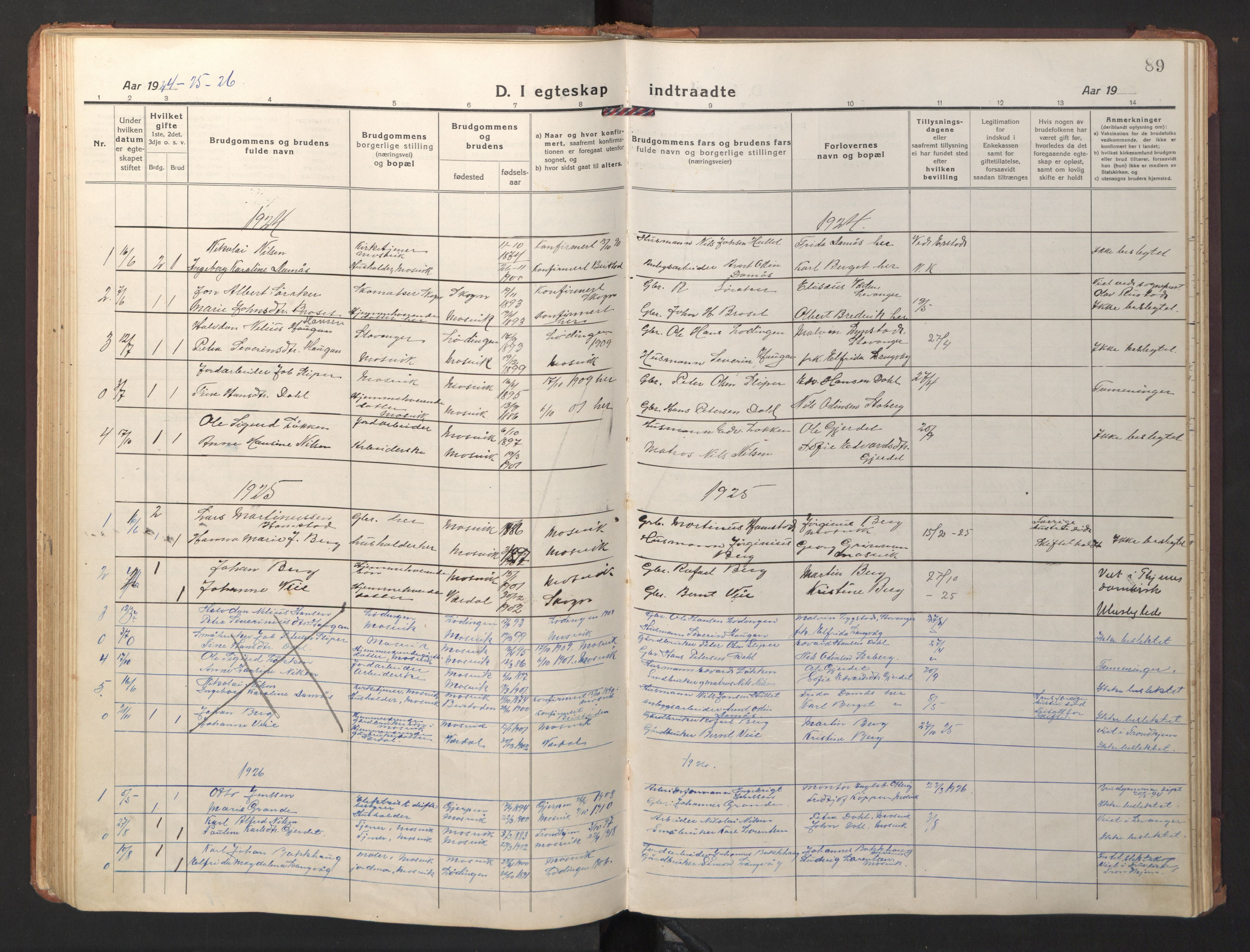 Ministerialprotokoller, klokkerbøker og fødselsregistre - Nord-Trøndelag, SAT/A-1458/733/L0328: Parish register (copy) no. 733C03, 1919-1966, p. 89