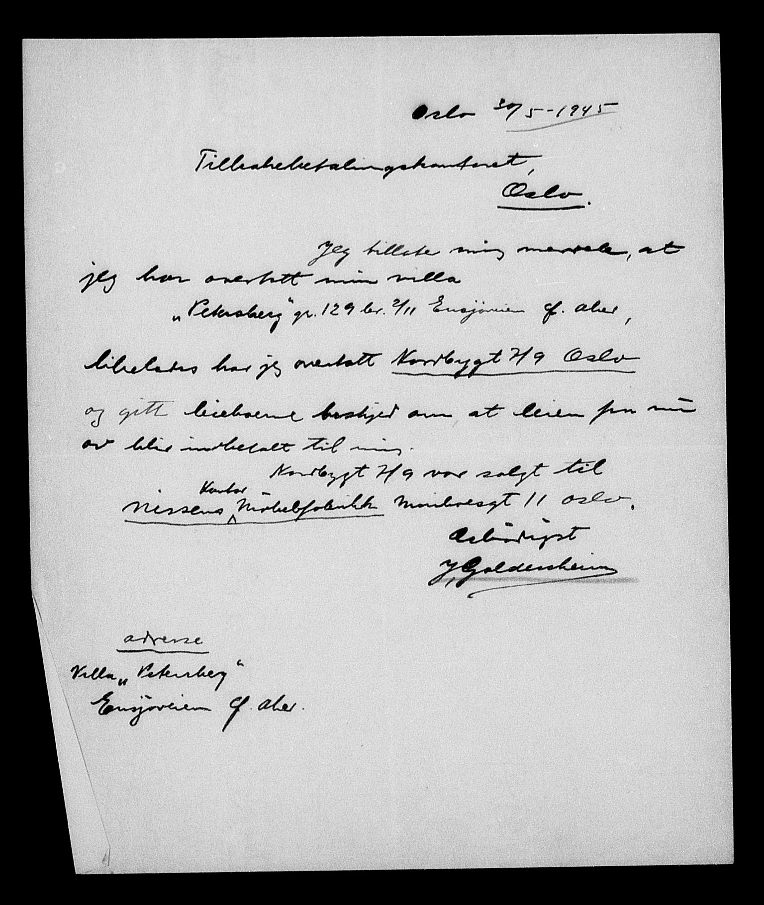 Justisdepartementet, Tilbakeføringskontoret for inndratte formuer, AV/RA-S-1564/H/Hc/Hcc/L0939: --, 1945-1947, p. 261
