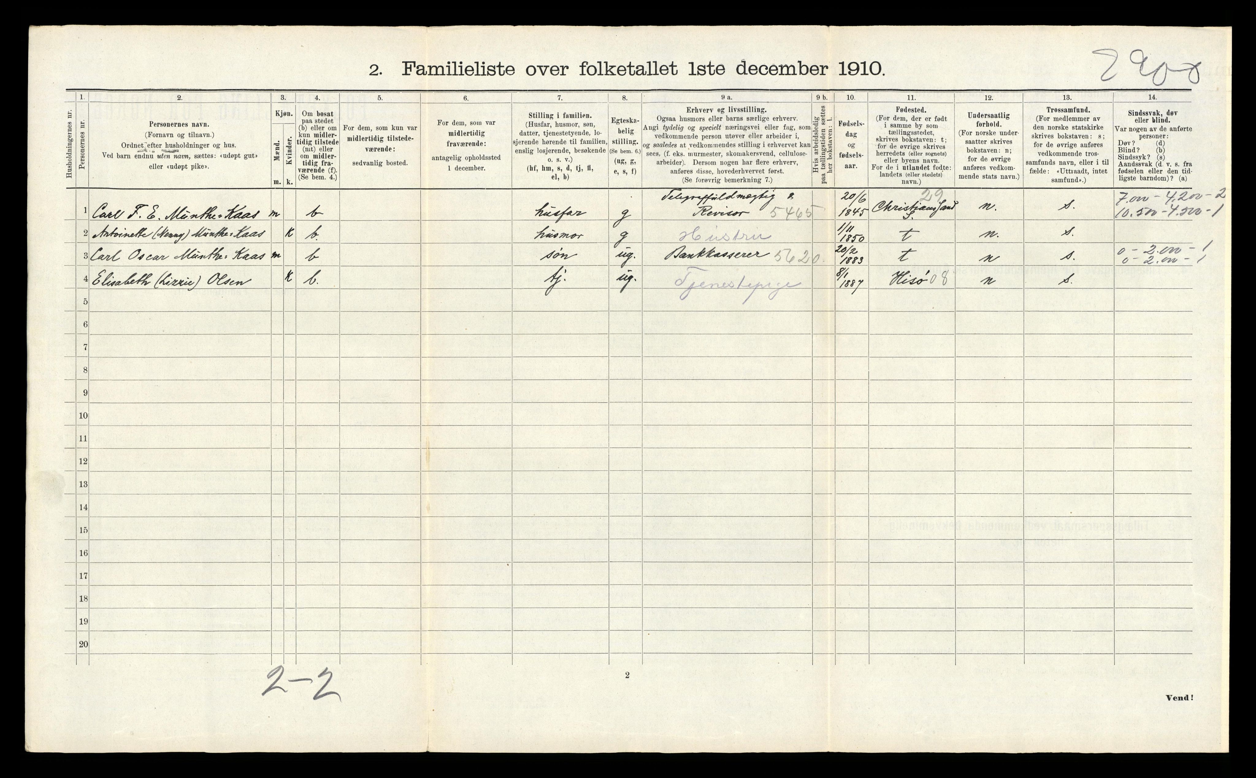 RA, 1910 census for Arendal, 1910, p. 3950