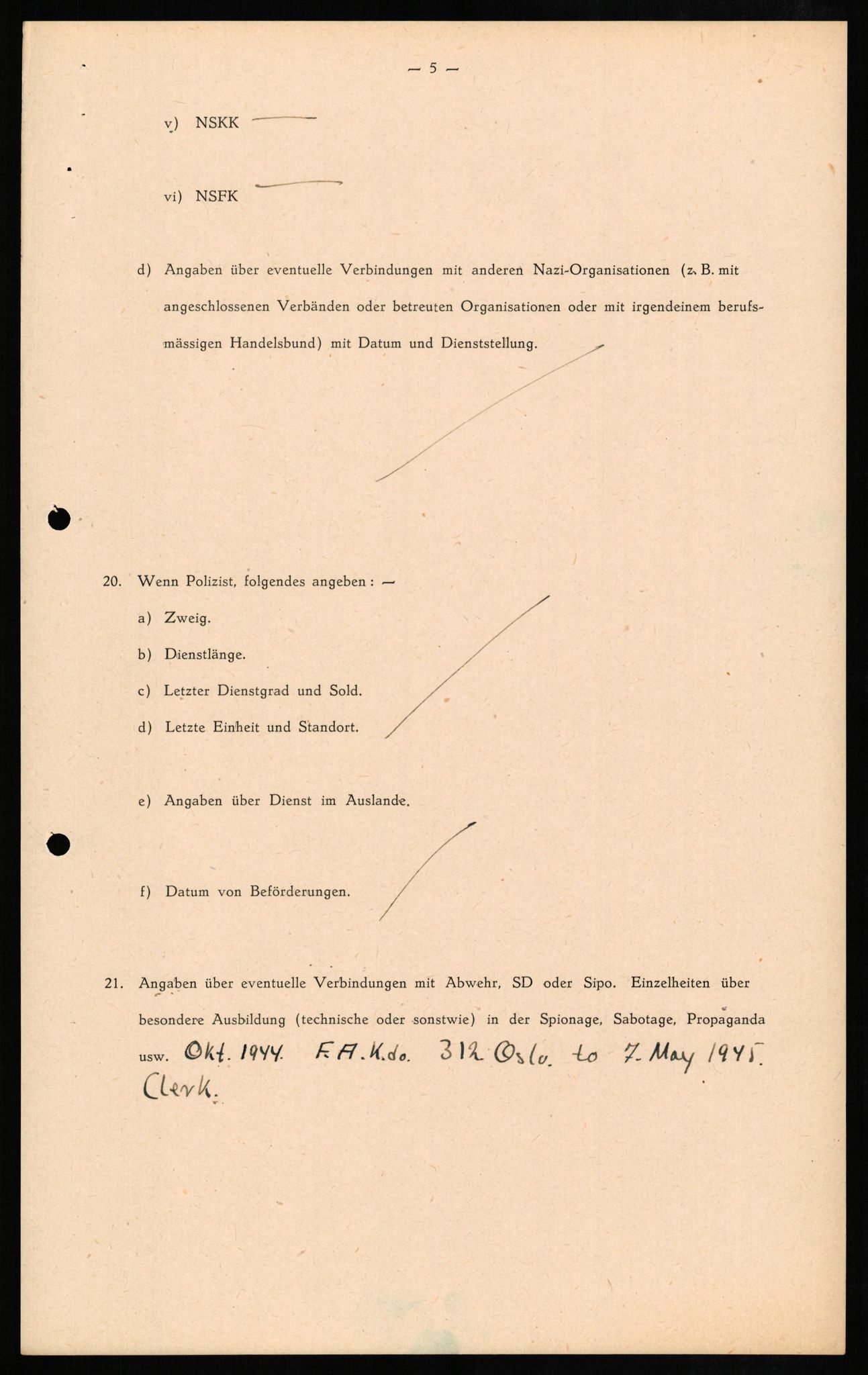 Forsvaret, Forsvarets overkommando II, RA/RAFA-3915/D/Db/L0010: CI Questionaires. Tyske okkupasjonsstyrker i Norge. Tyskere., 1945-1946, p. 225