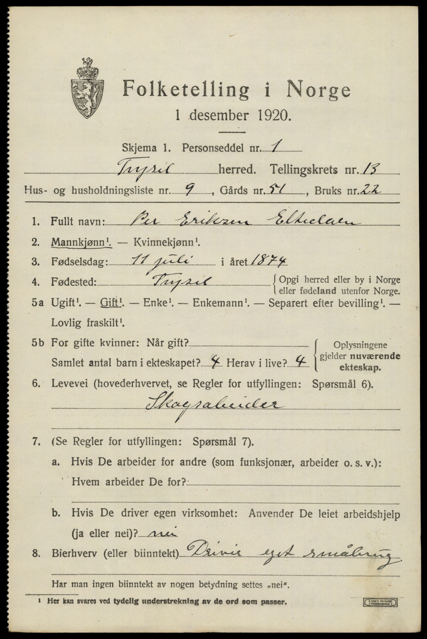 SAH, 1920 census for Trysil, 1920, p. 7735