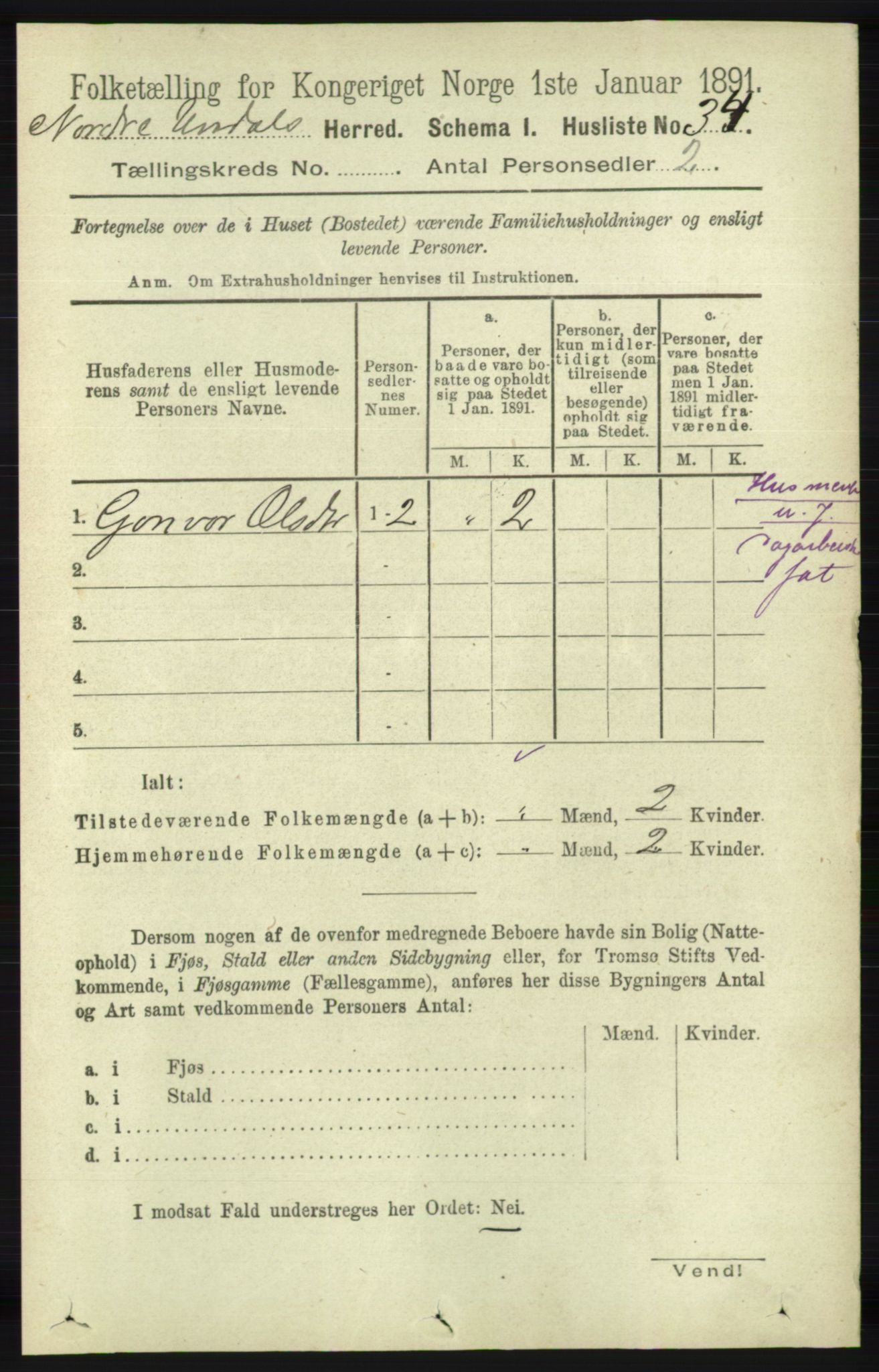 RA, 1891 census for 1028 Nord-Audnedal, 1891, p. 1766