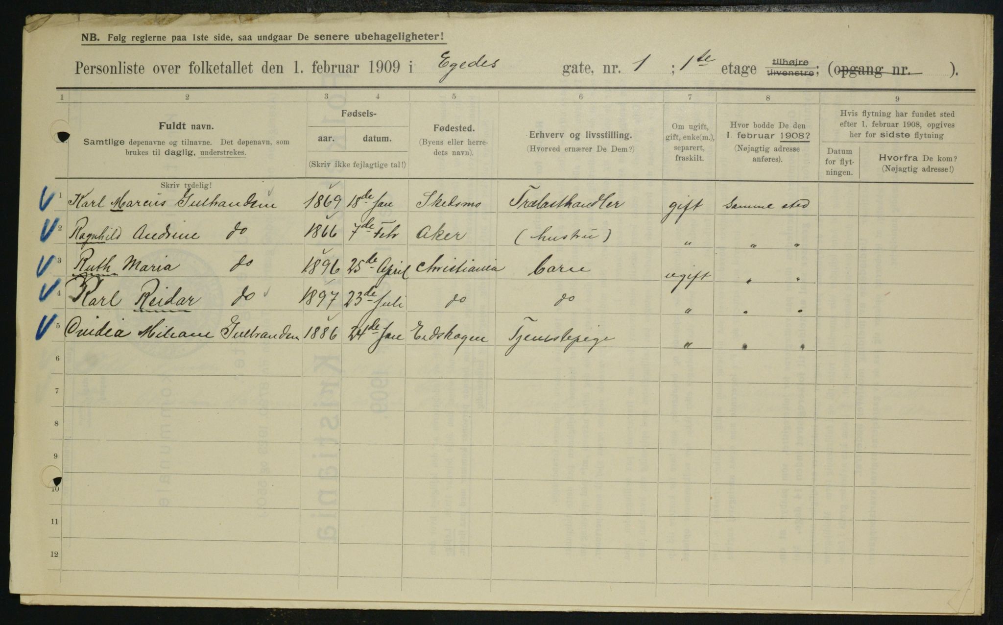 OBA, Municipal Census 1909 for Kristiania, 1909, p. 17097