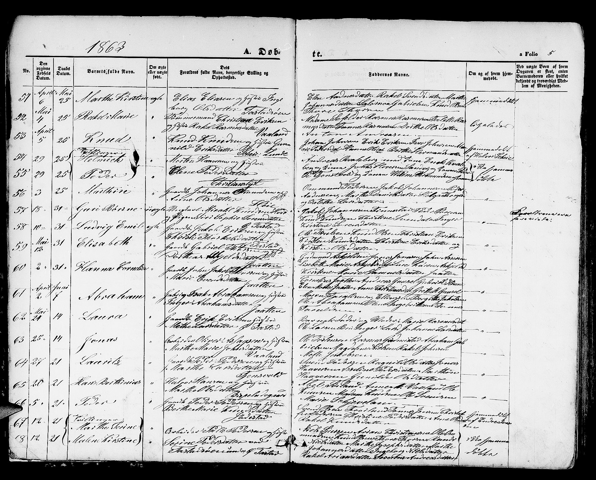 Hetland sokneprestkontor, SAST/A-101826/30/30BB/L0003: Parish register (copy) no. B 3, 1863-1877, p. 5