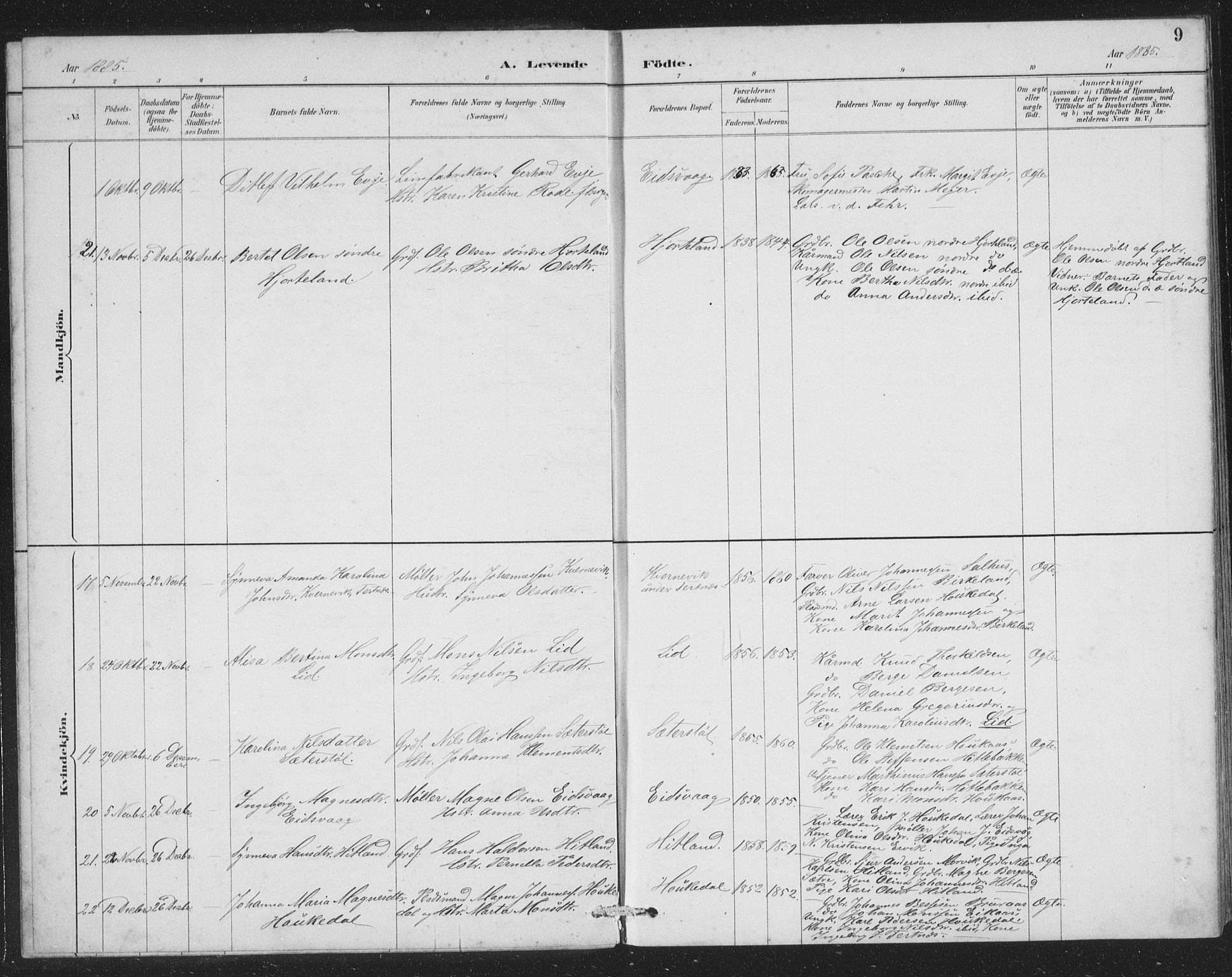 Åsane sokneprestembete, SAB/A-79401/H/Hab: Parish register (copy) no. A 2, 1885-1898, p. 9