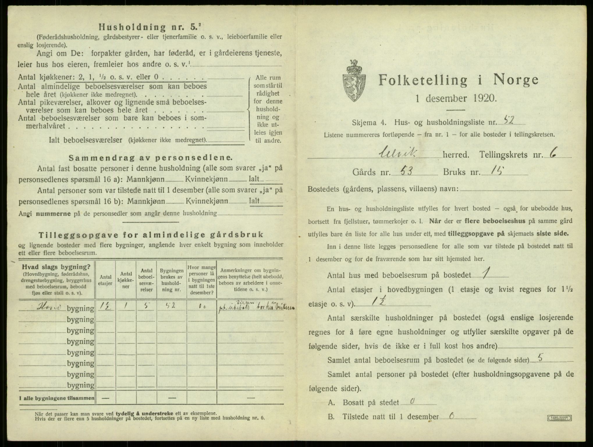 SAB, 1920 census for Ulvik, 1920, p. 57