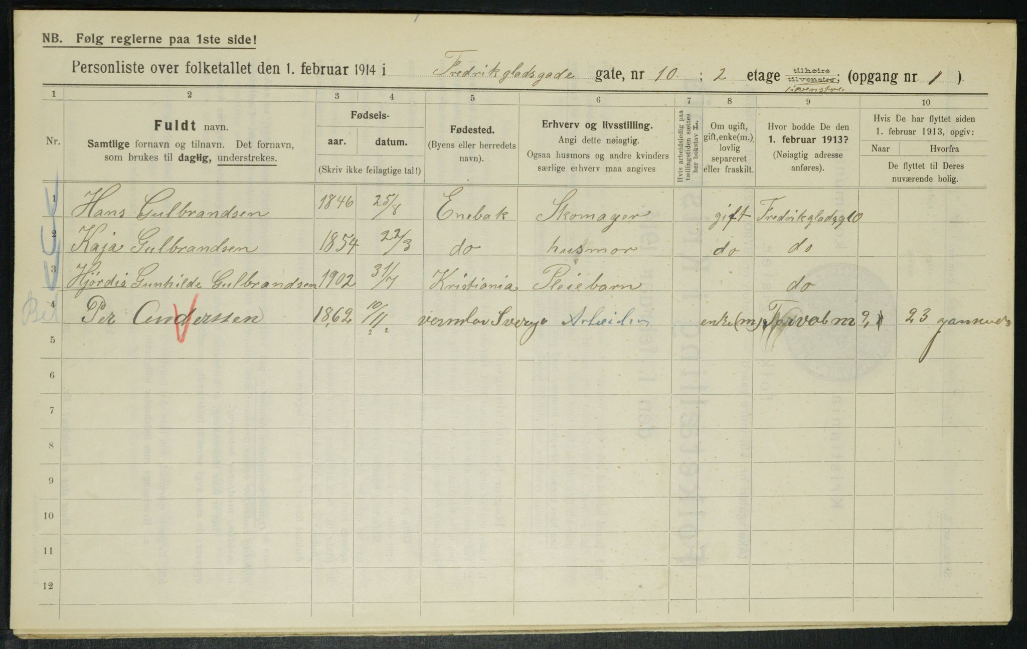 OBA, Municipal Census 1914 for Kristiania, 1914, p. 26687