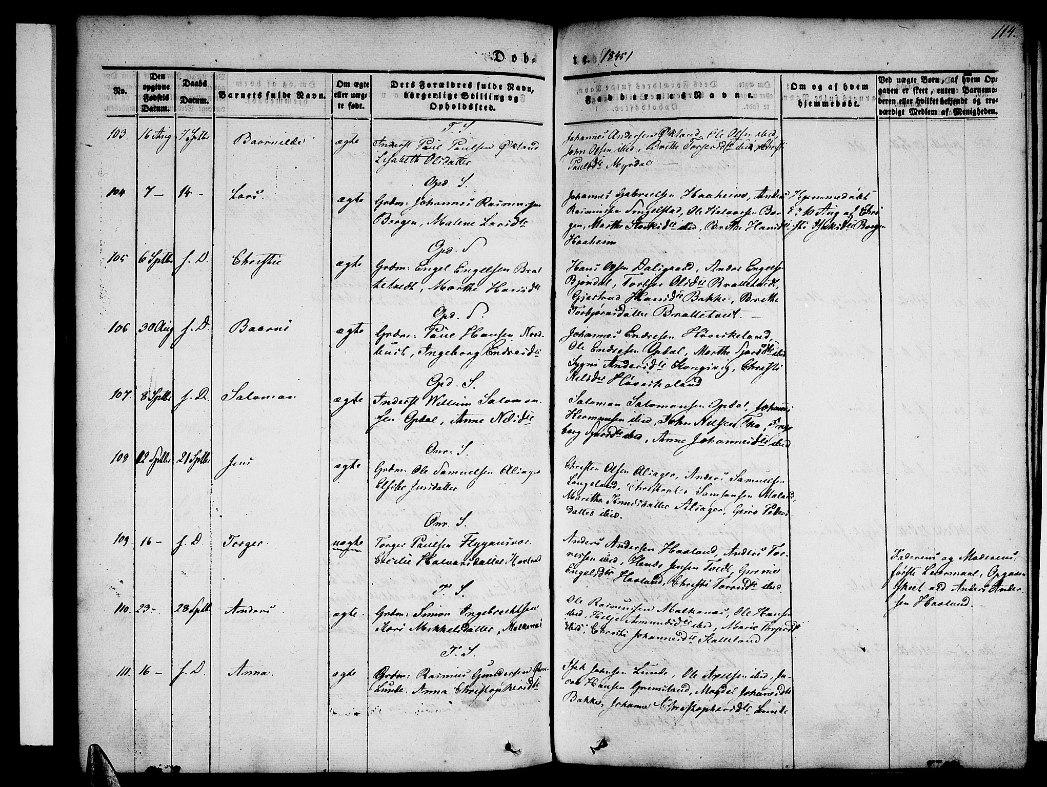 Tysnes sokneprestembete, AV/SAB-A-78601/H/Haa: Parish register (official) no. A 9, 1837-1848, p. 114