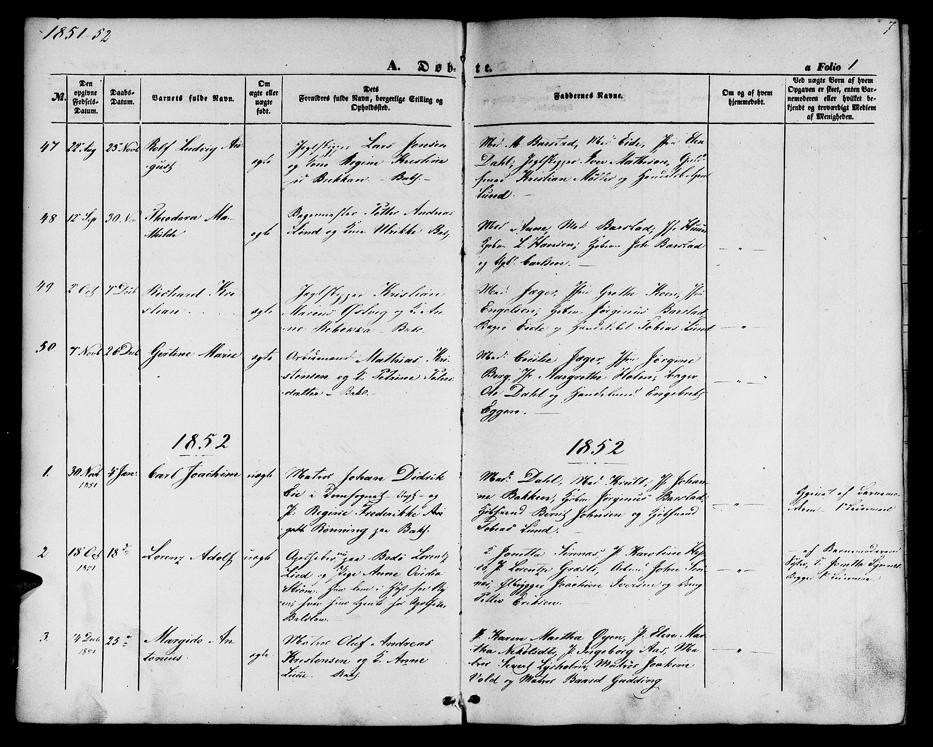 Ministerialprotokoller, klokkerbøker og fødselsregistre - Sør-Trøndelag, SAT/A-1456/604/L0184: Parish register (official) no. 604A05, 1851-1860, p. 7