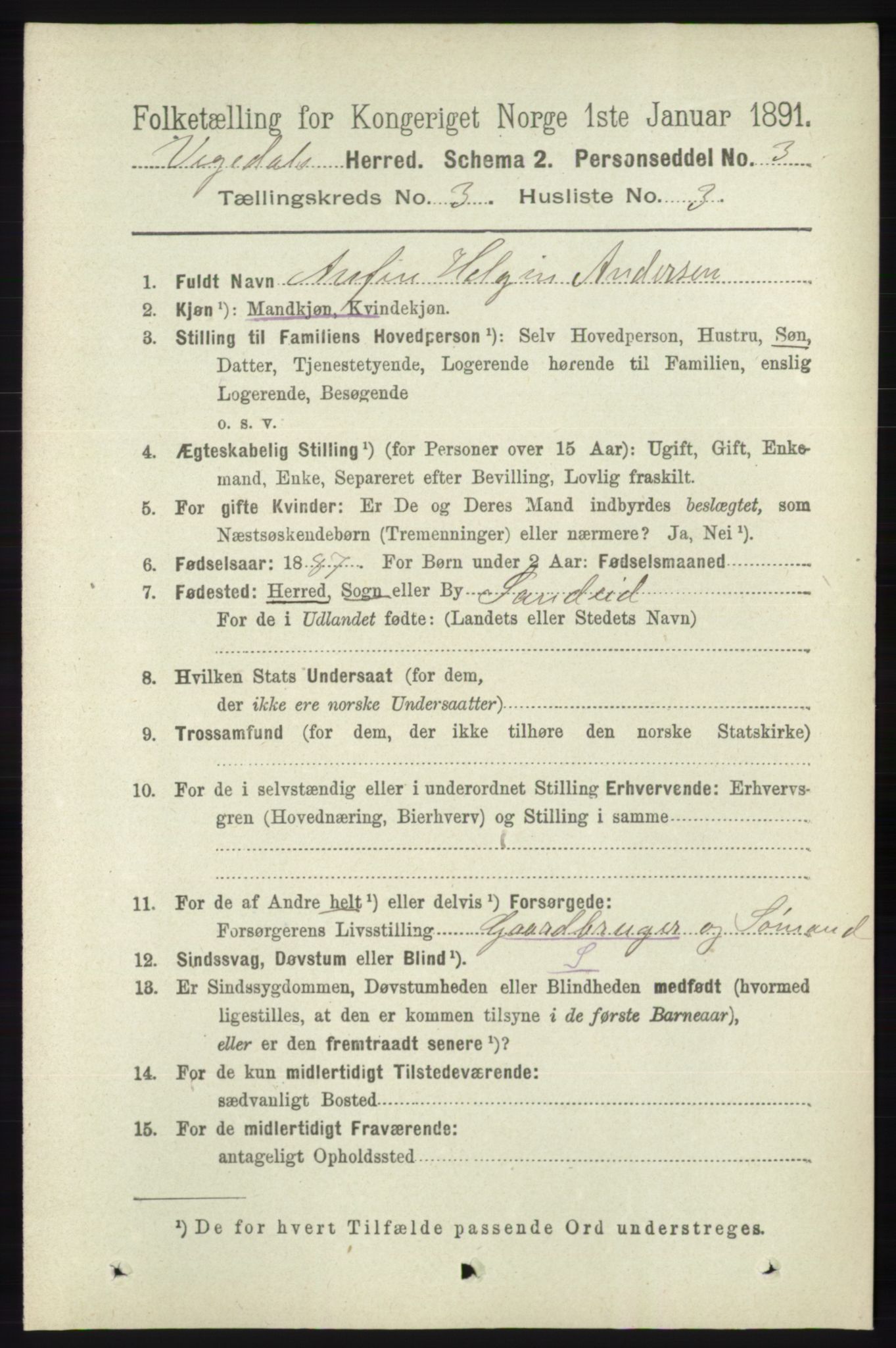 RA, 1891 census for 1157 Vikedal, 1891, p. 732