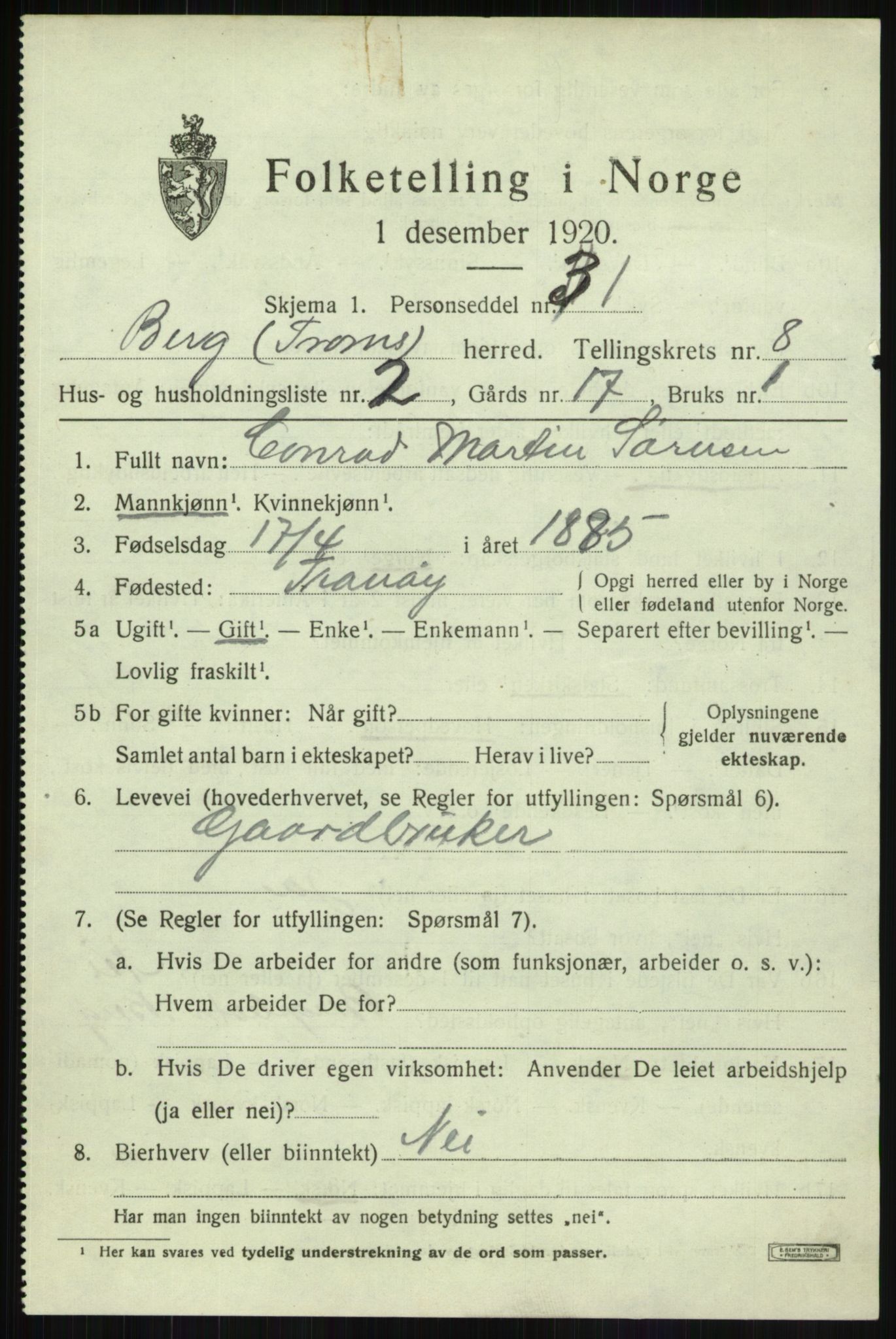 SATØ, 1920 census for Berg, 1920, p. 2747