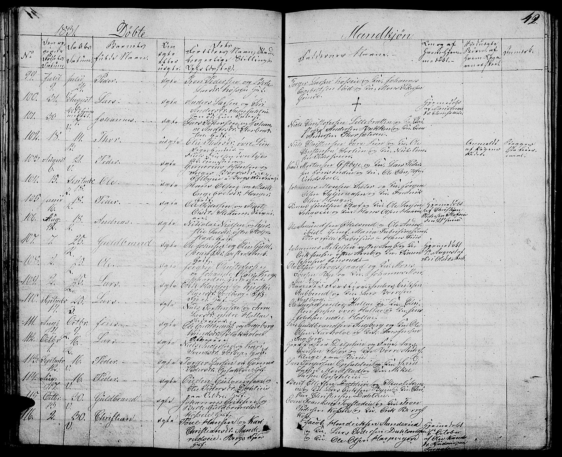 Ringsaker prestekontor, AV/SAH-PREST-014/L/La/L0004: Parish register (copy) no. 4, 1827-1838, p. 42