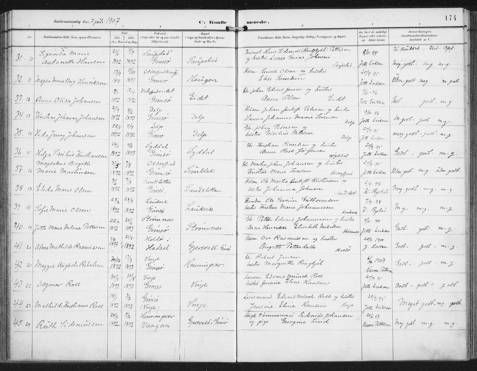Ministerialprotokoller, klokkerbøker og fødselsregistre - Nordland, SAT/A-1459/876/L1098: Parish register (official) no. 876A04, 1896-1915, p. 174