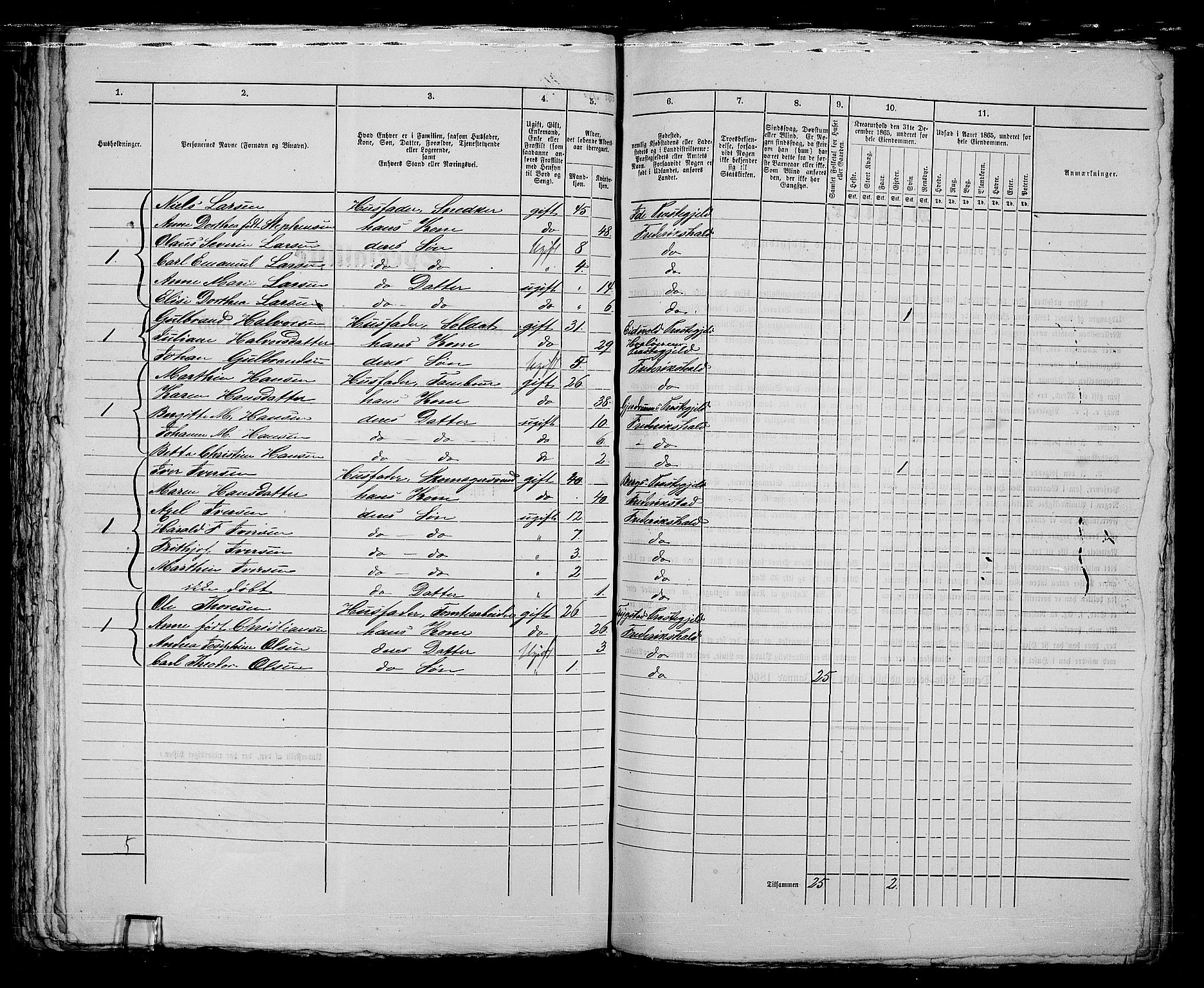 RA, 1865 census for Fredrikshald, 1865, p. 1163