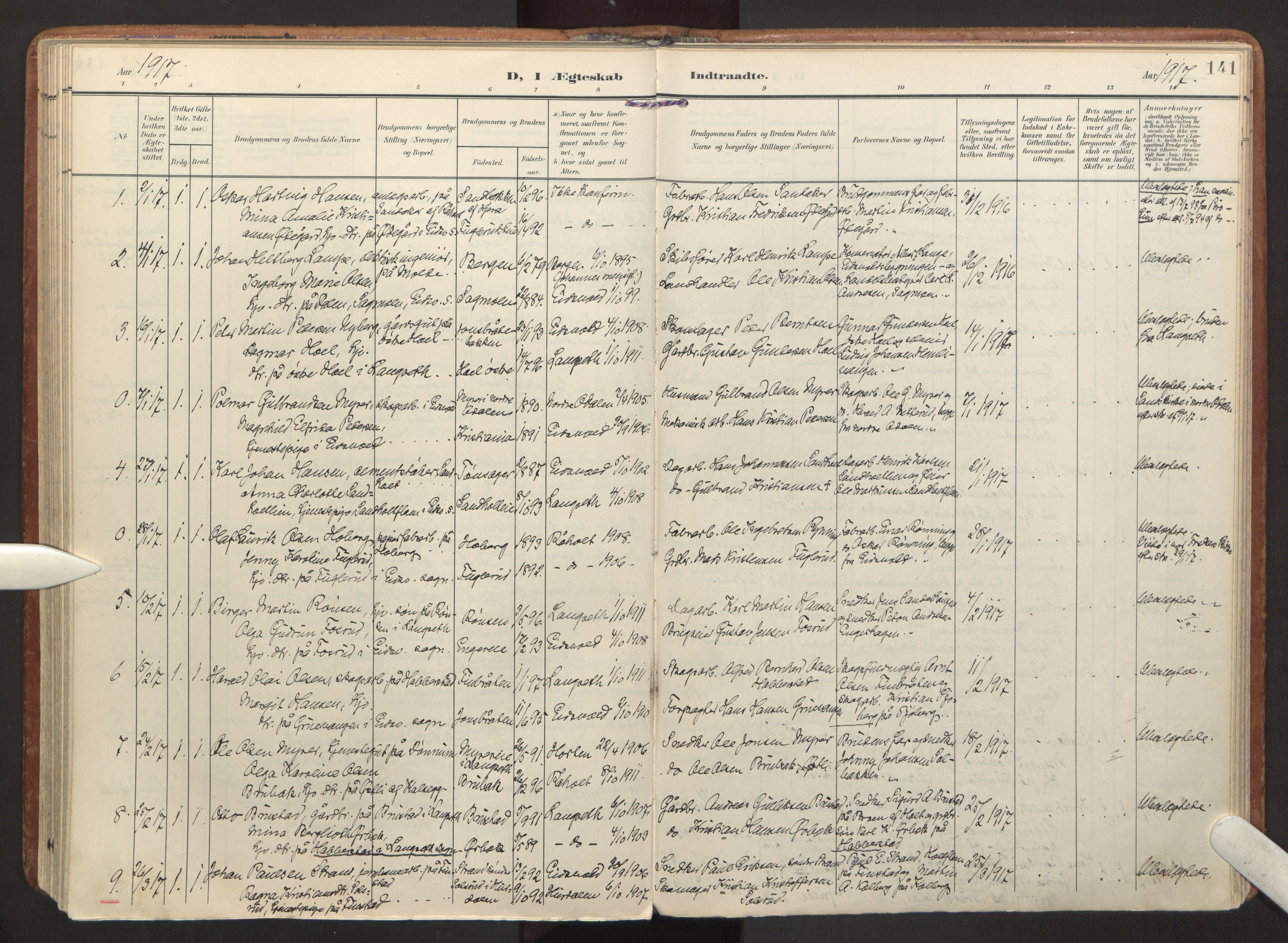 Eidsvoll prestekontor Kirkebøker, AV/SAO-A-10888/F/Fa/L0007: Parish register (official) no. I 7, 1905-1920, p. 141