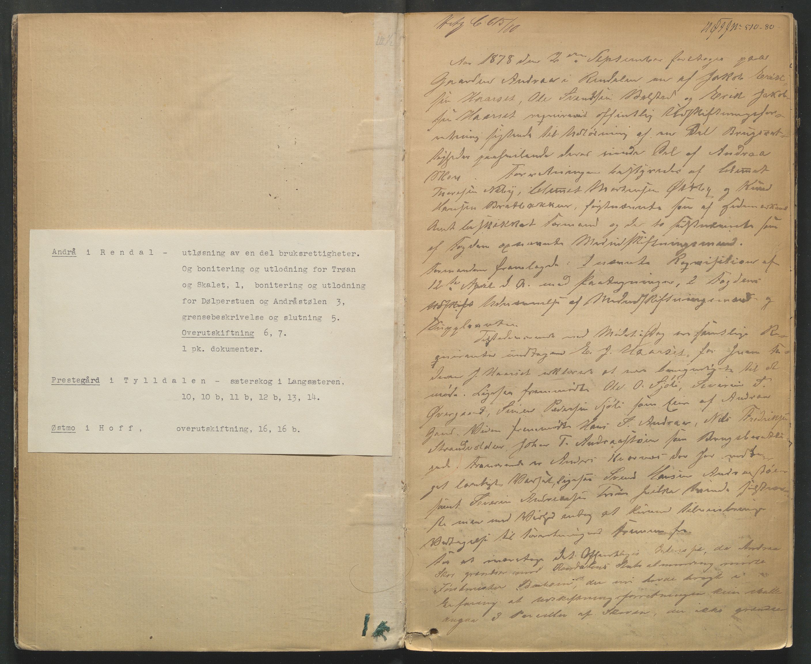 Utskiftningsformannen i Hedmark fylke, AV/SAH-JORDSKIFTEH-001/H/Ha/L0008/0001: Forhandlingsprotokoller, nr. 18 og 19 / Forhandlingsprotokoll nr. 18, 1878-1888