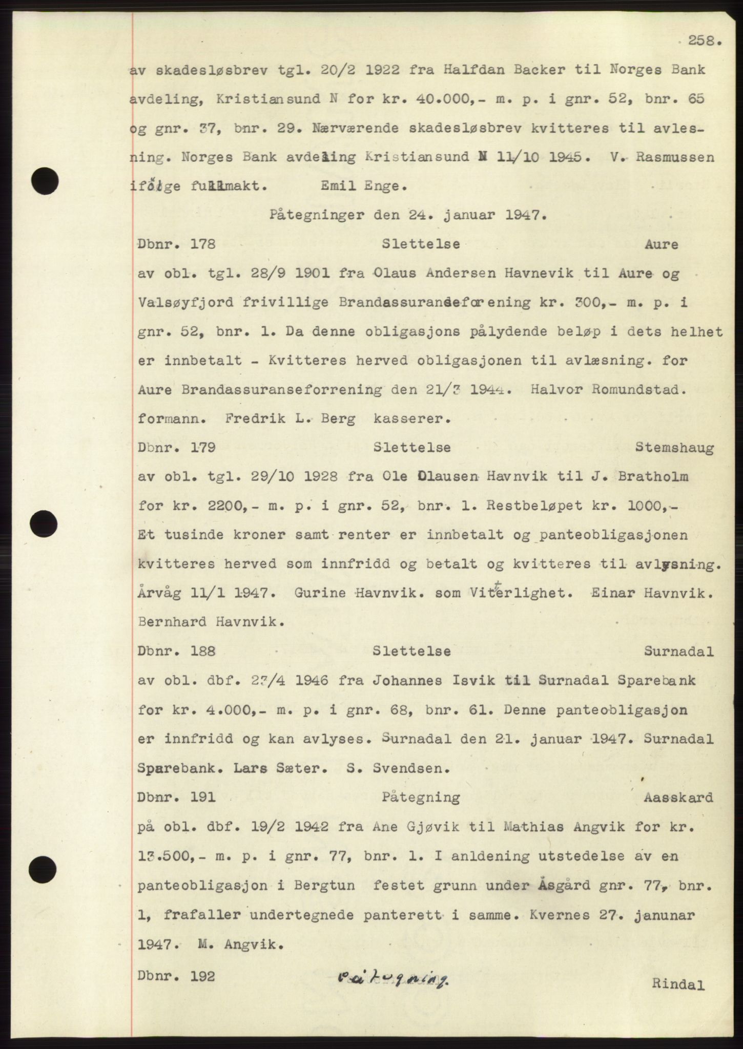 Nordmøre sorenskriveri, SAT/A-4132/1/2/2Ca: Mortgage book no. C82b, 1946-1951, Diary no: : 178/1947