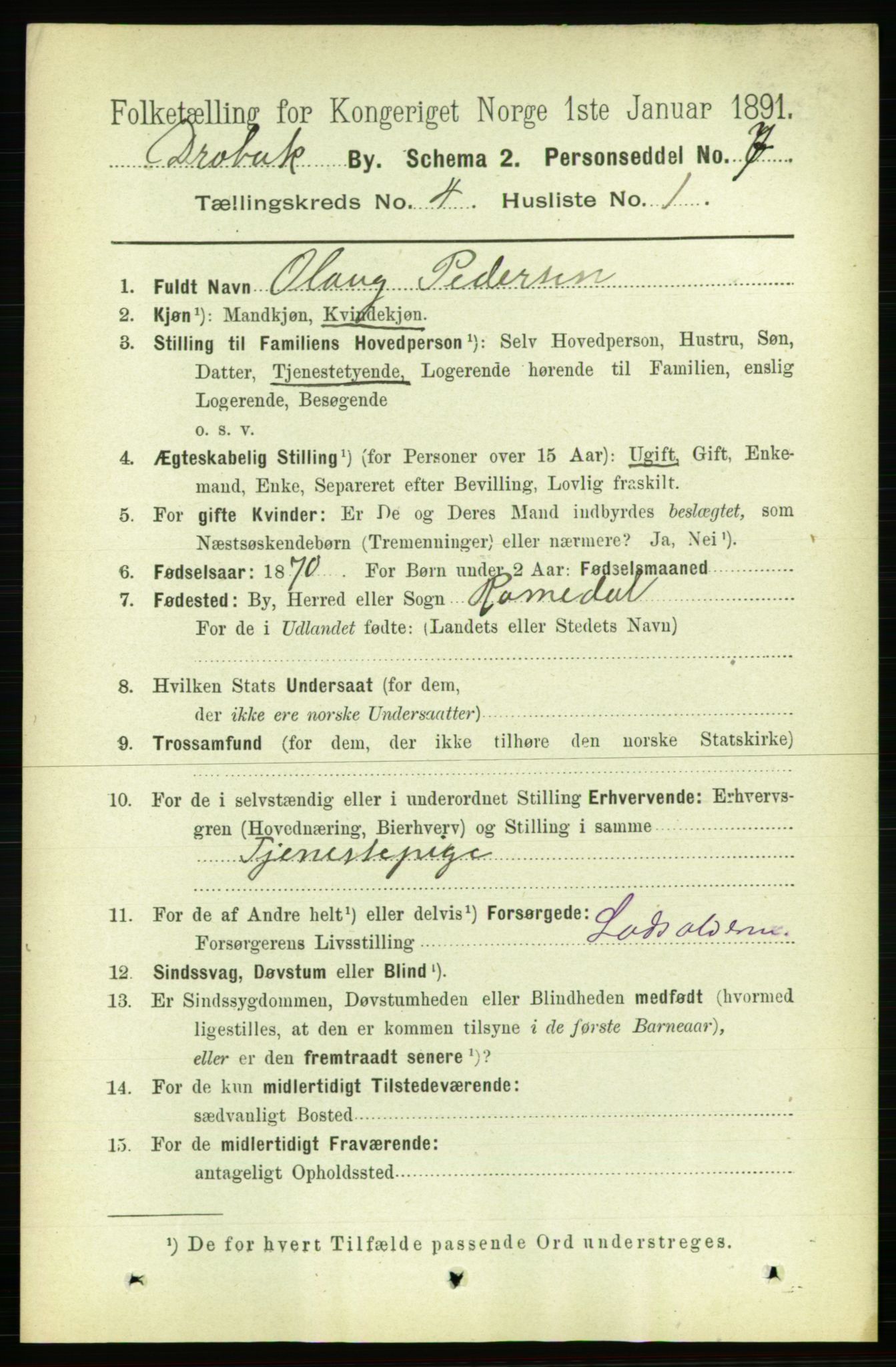 RA, 1891 census for 0203 Drøbak, 1891, p. 2530