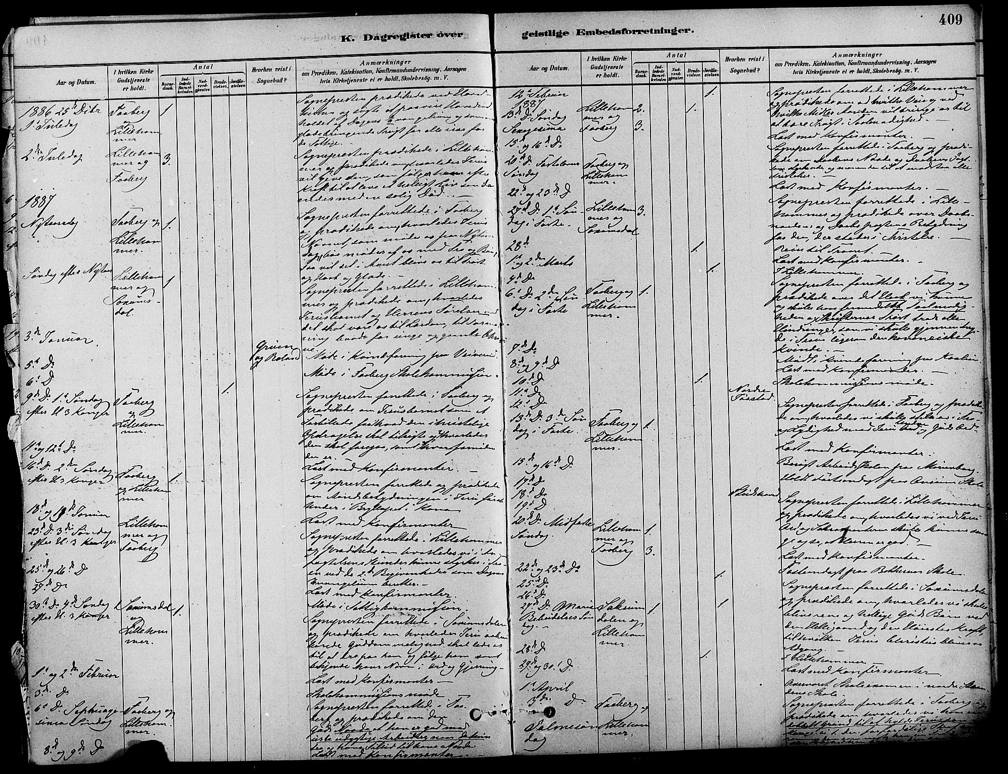 Fåberg prestekontor, AV/SAH-PREST-086/H/Ha/Haa/L0008: Parish register (official) no. 8, 1879-1898, p. 409