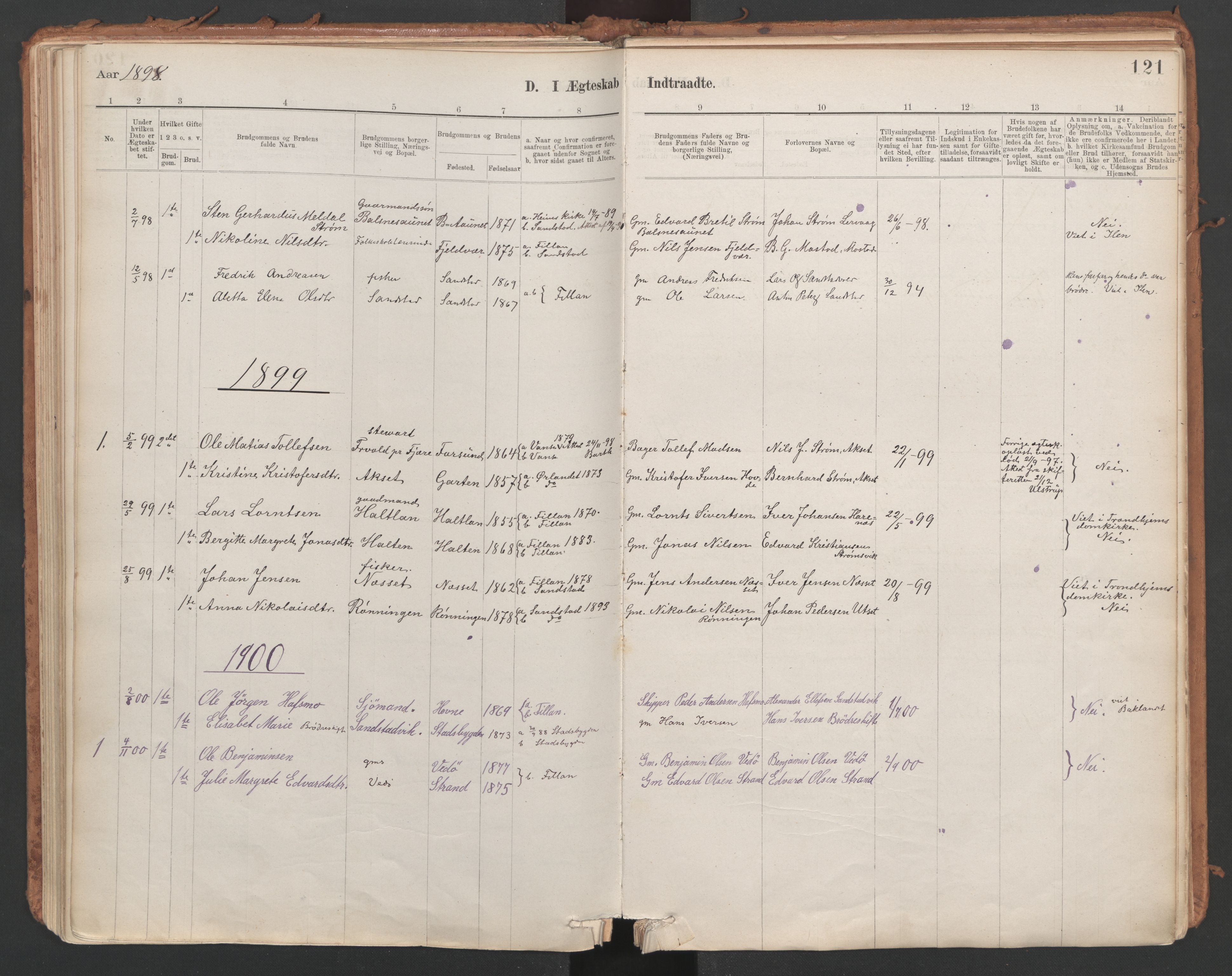 Ministerialprotokoller, klokkerbøker og fødselsregistre - Sør-Trøndelag, SAT/A-1456/639/L0572: Parish register (official) no. 639A01, 1890-1920, p. 121