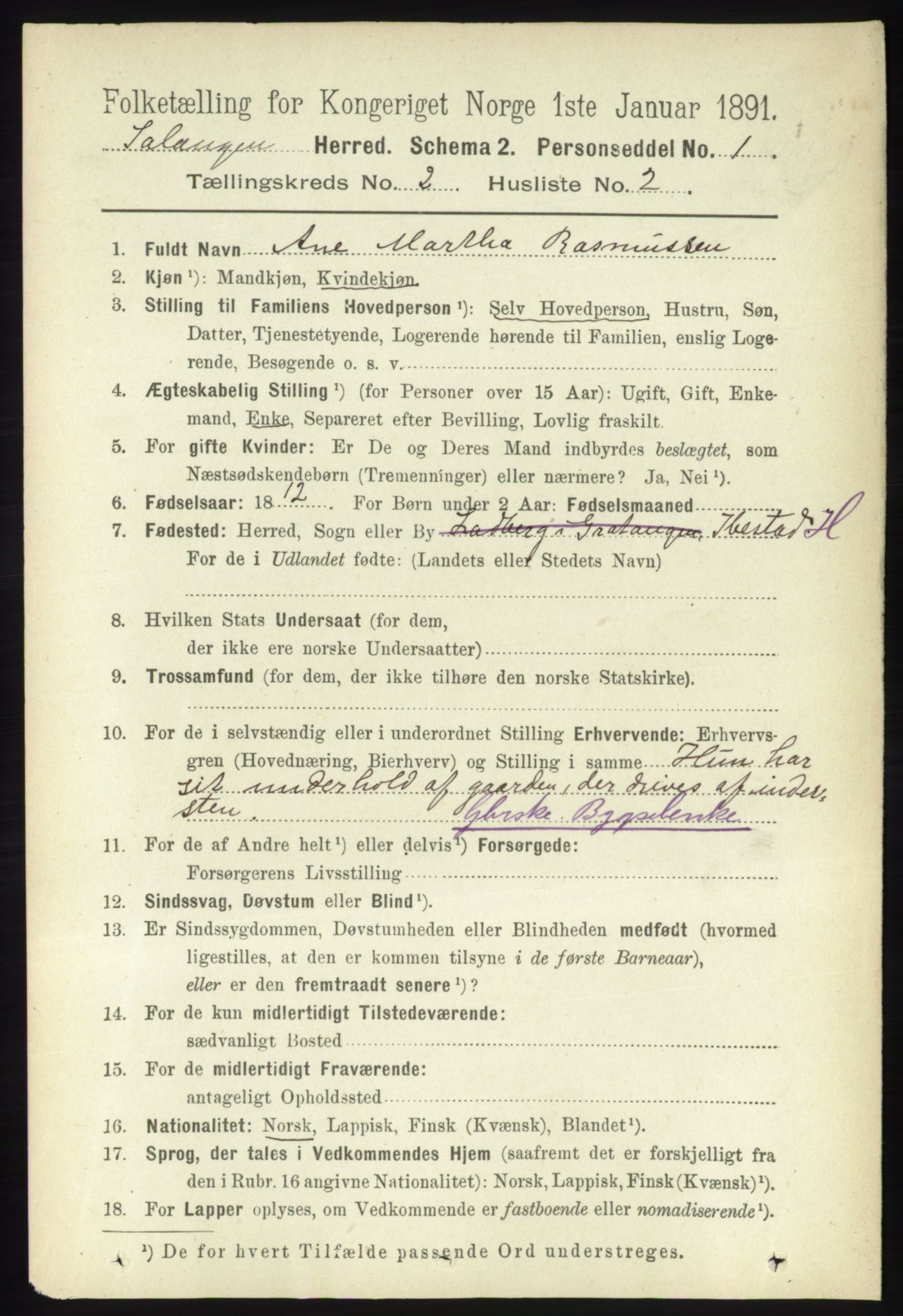 RA, 1891 census for 1921 Salangen, 1891, p. 559