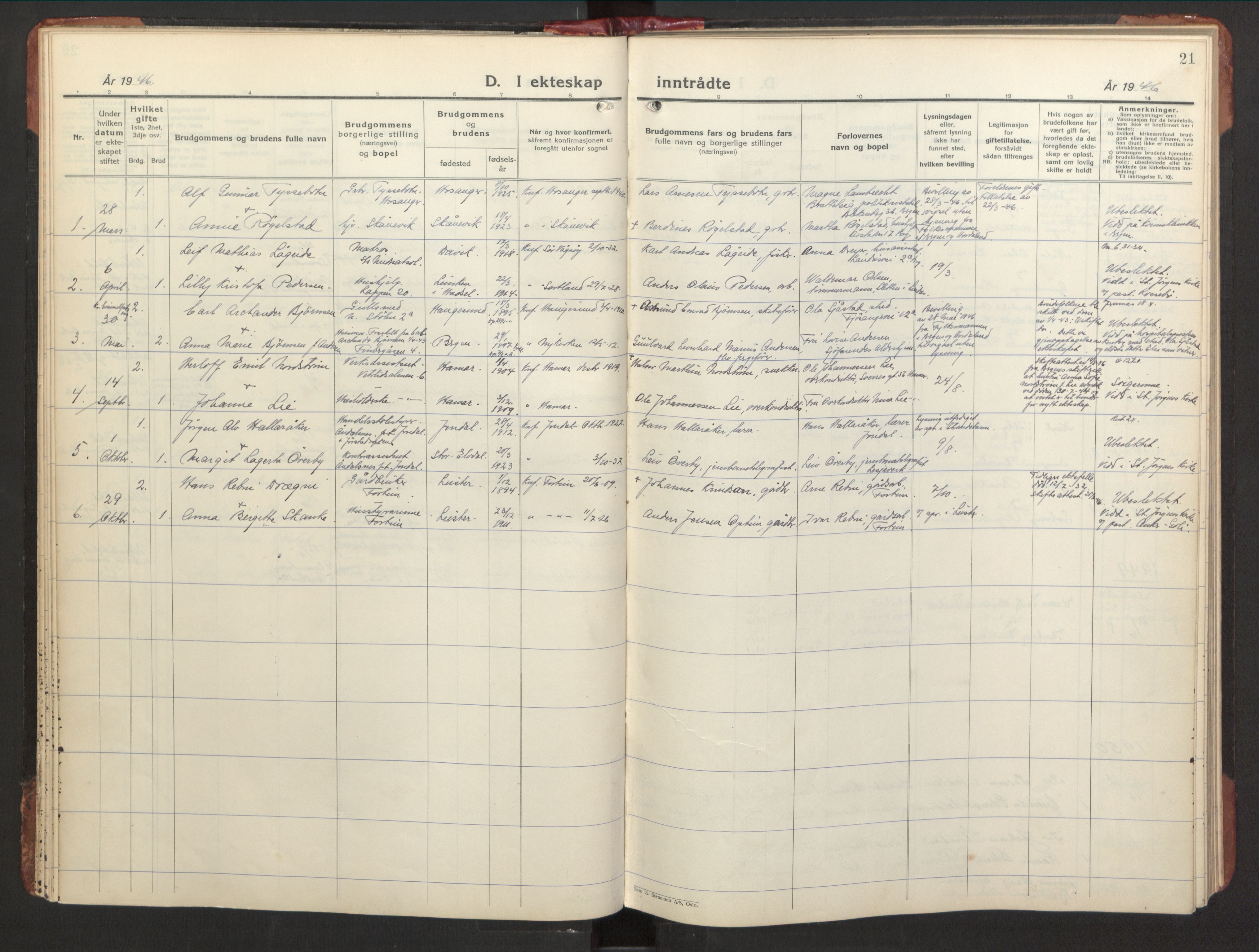 St. Jørgens hospital og Årstad sokneprestembete, AV/SAB-A-99934: Parish register (official) no. A 15, 1936-1953, p. 21