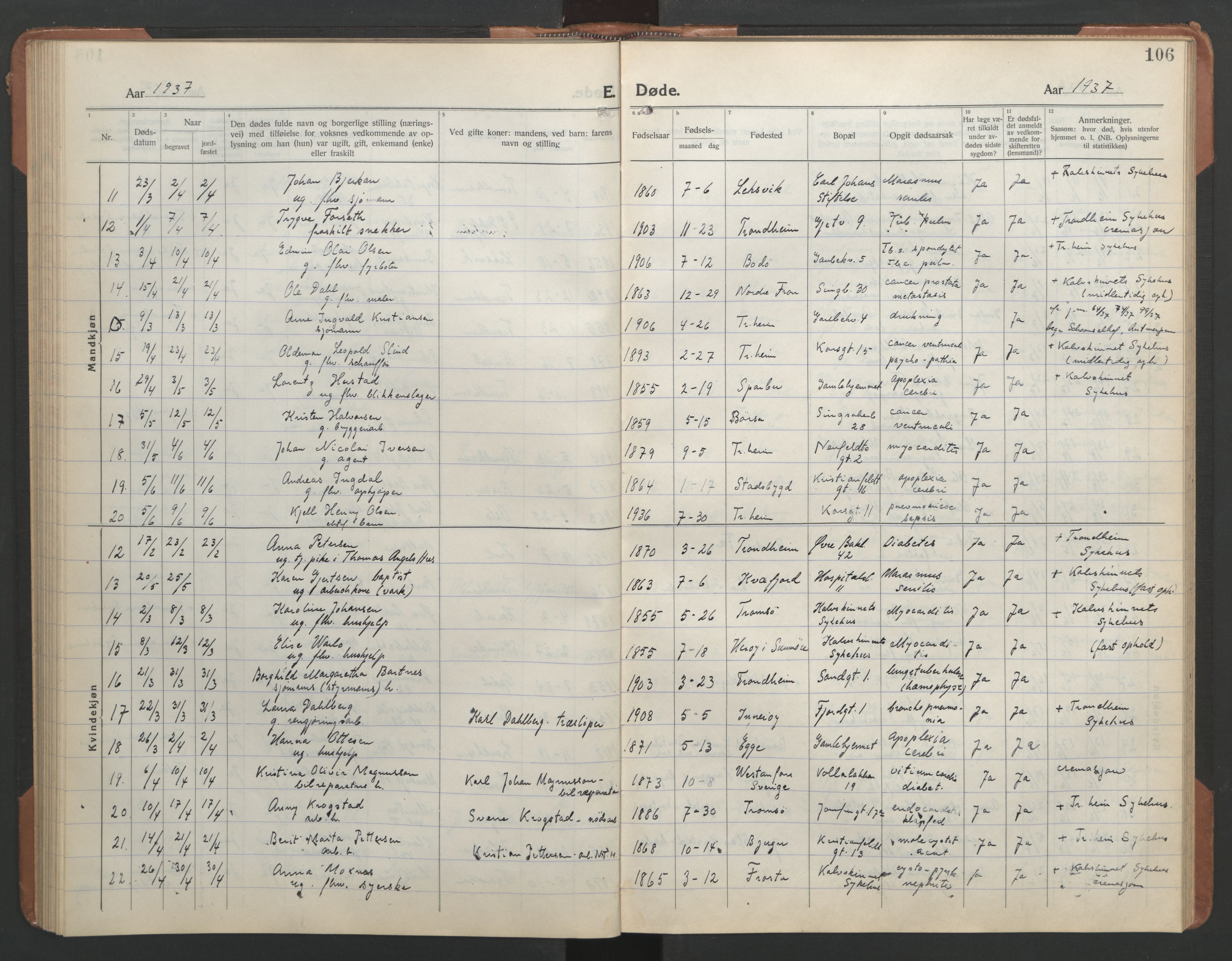 Ministerialprotokoller, klokkerbøker og fødselsregistre - Sør-Trøndelag, SAT/A-1456/602/L0150: Parish register (copy) no. 602C18, 1922-1949, p. 106