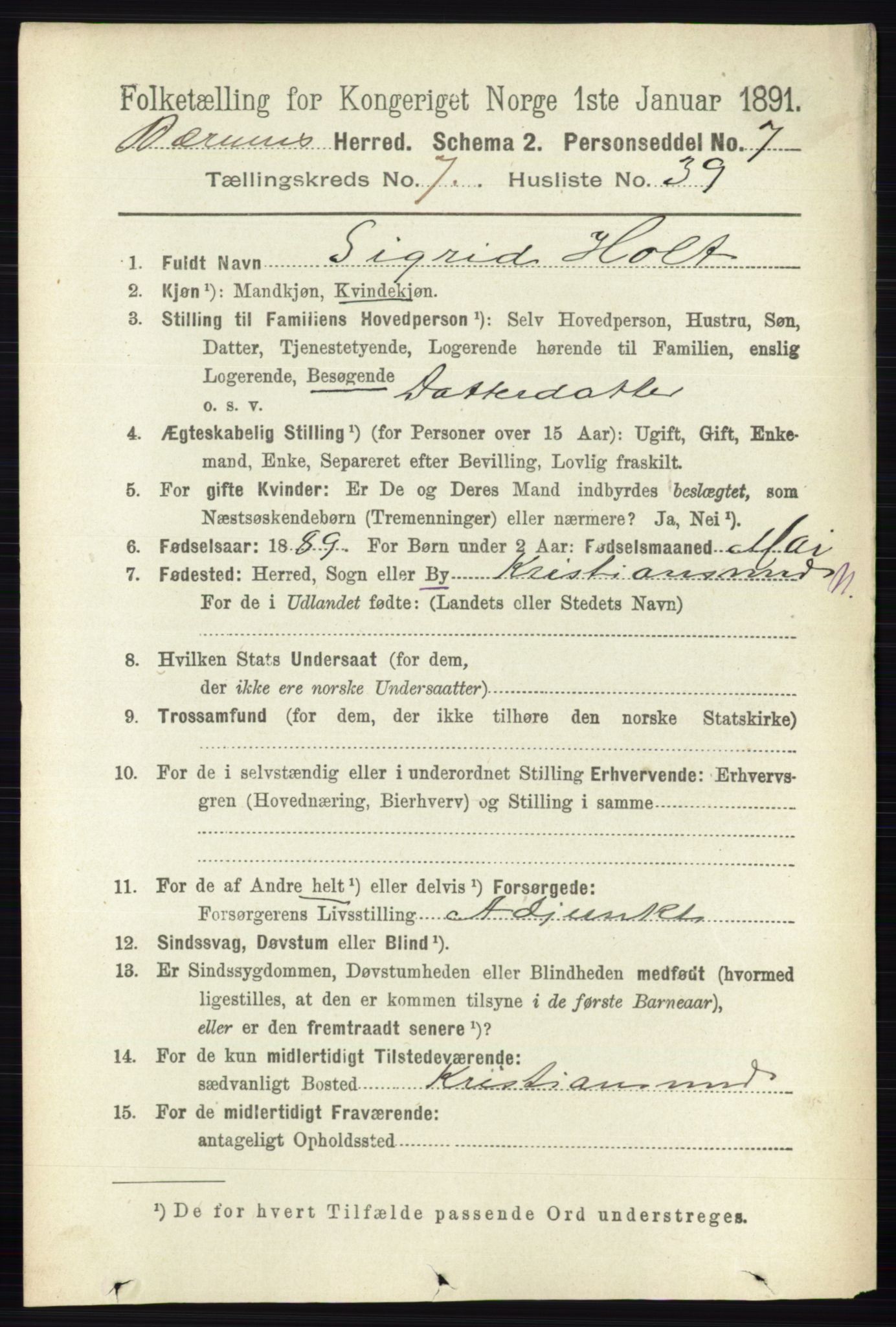 RA, 1891 census for 0219 Bærum, 1891, p. 4426