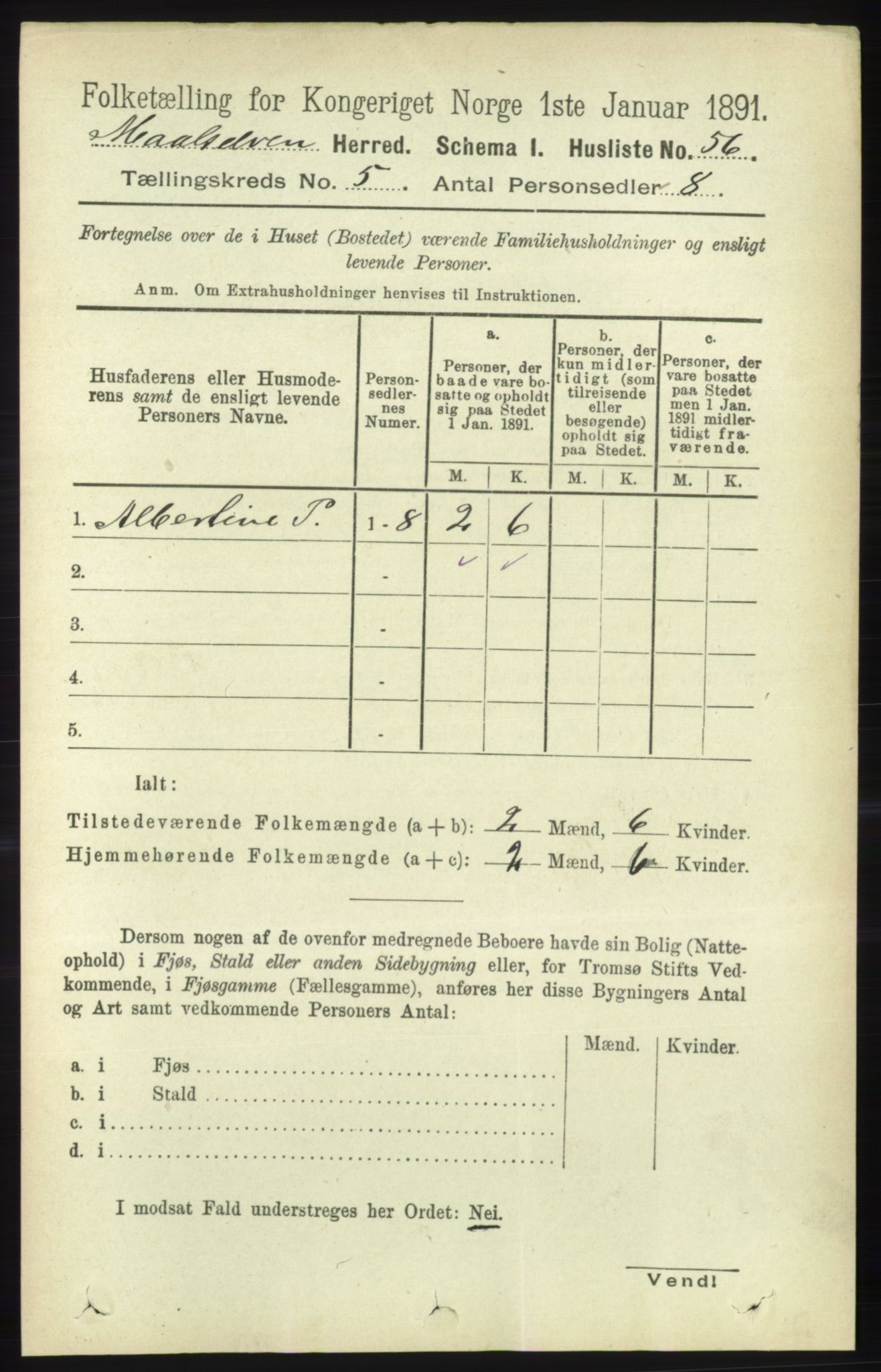 RA, 1891 census for 1924 Målselv, 1891, p. 1605