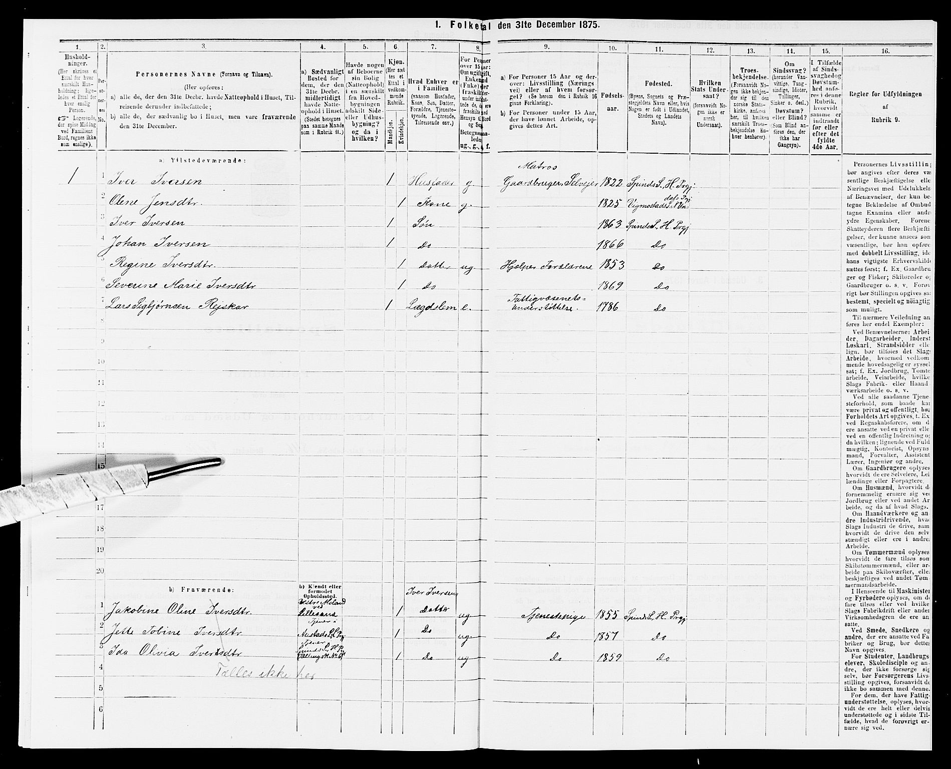 SAK, 1875 census for 1039P Herad, 1875, p. 853