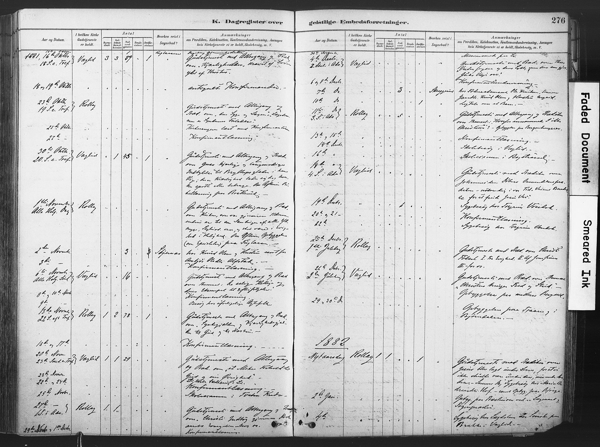 Rollag kirkebøker, SAKO/A-240/F/Fa/L0011: Parish register (official) no. I 11, 1878-1902, p. 276