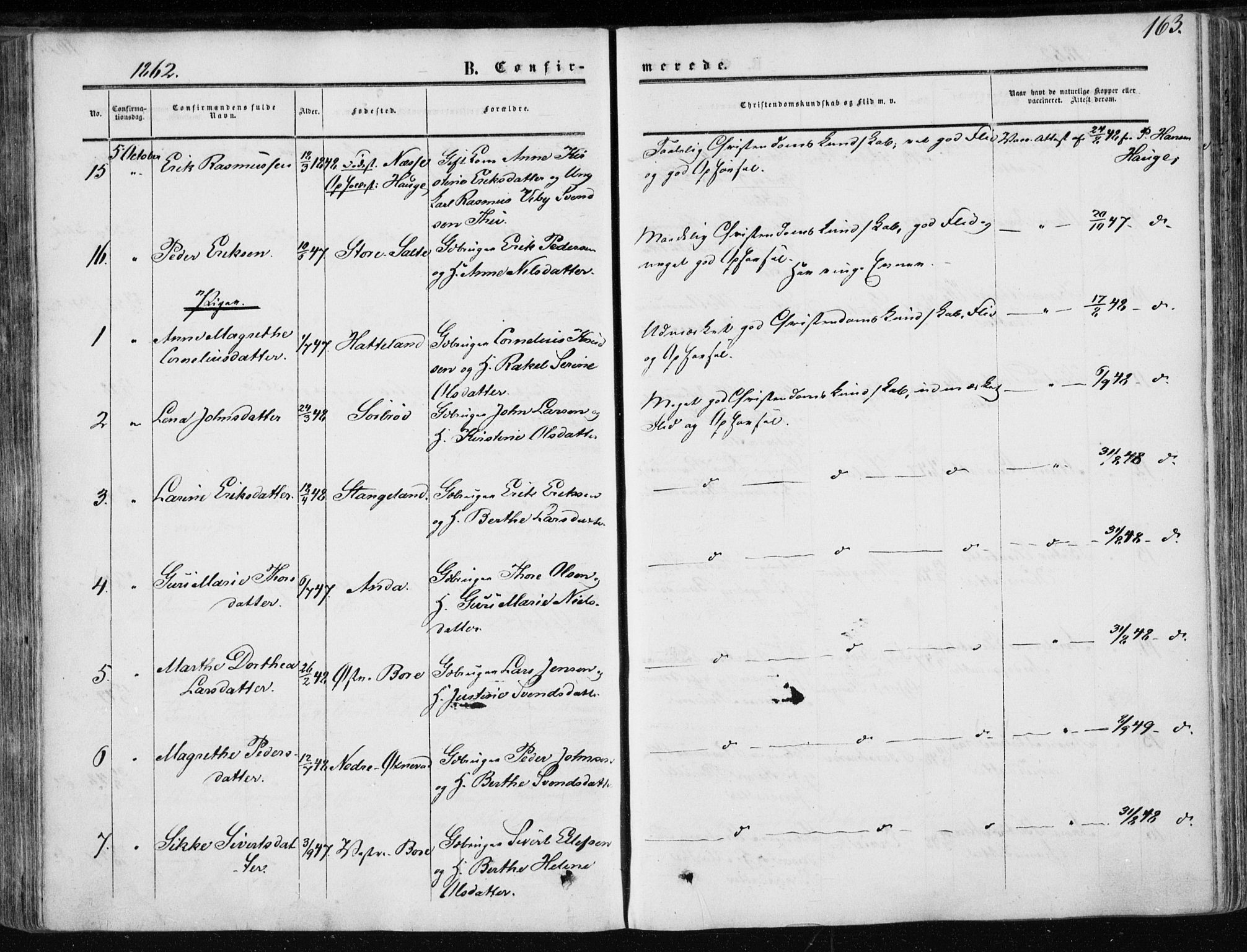 Klepp sokneprestkontor, AV/SAST-A-101803/001/3/30BA/L0005: Parish register (official) no. A 5, 1853-1870, p. 163