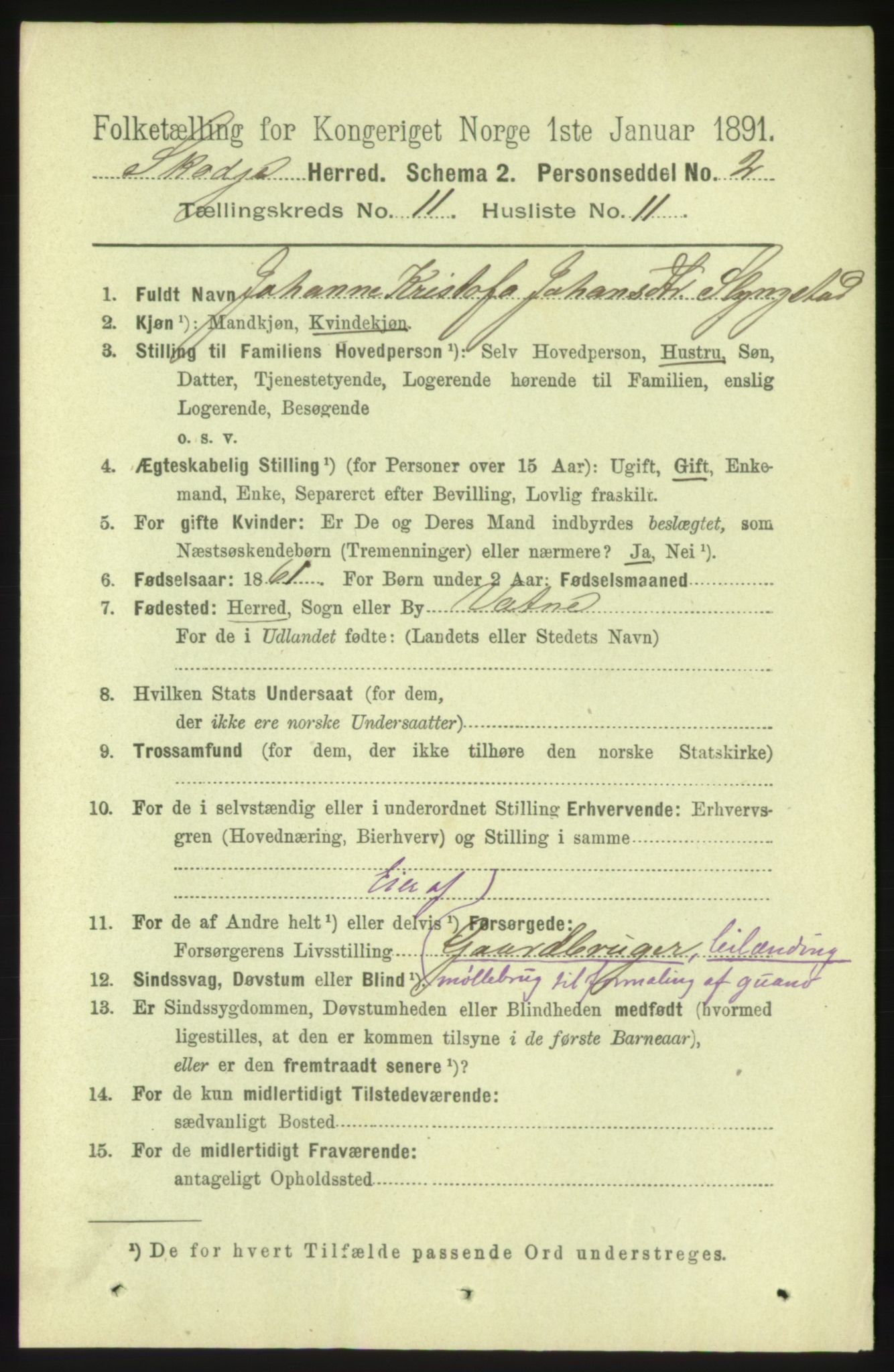 RA, 1891 census for 1529 Skodje, 1891, p. 2286