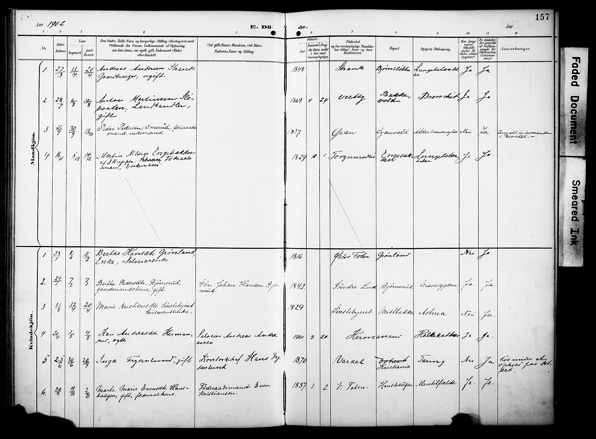 Vestre Toten prestekontor, SAH/PREST-108/H/Ha/Haa/L0012: Parish register (official) no. 12, 1890-1906, p. 157