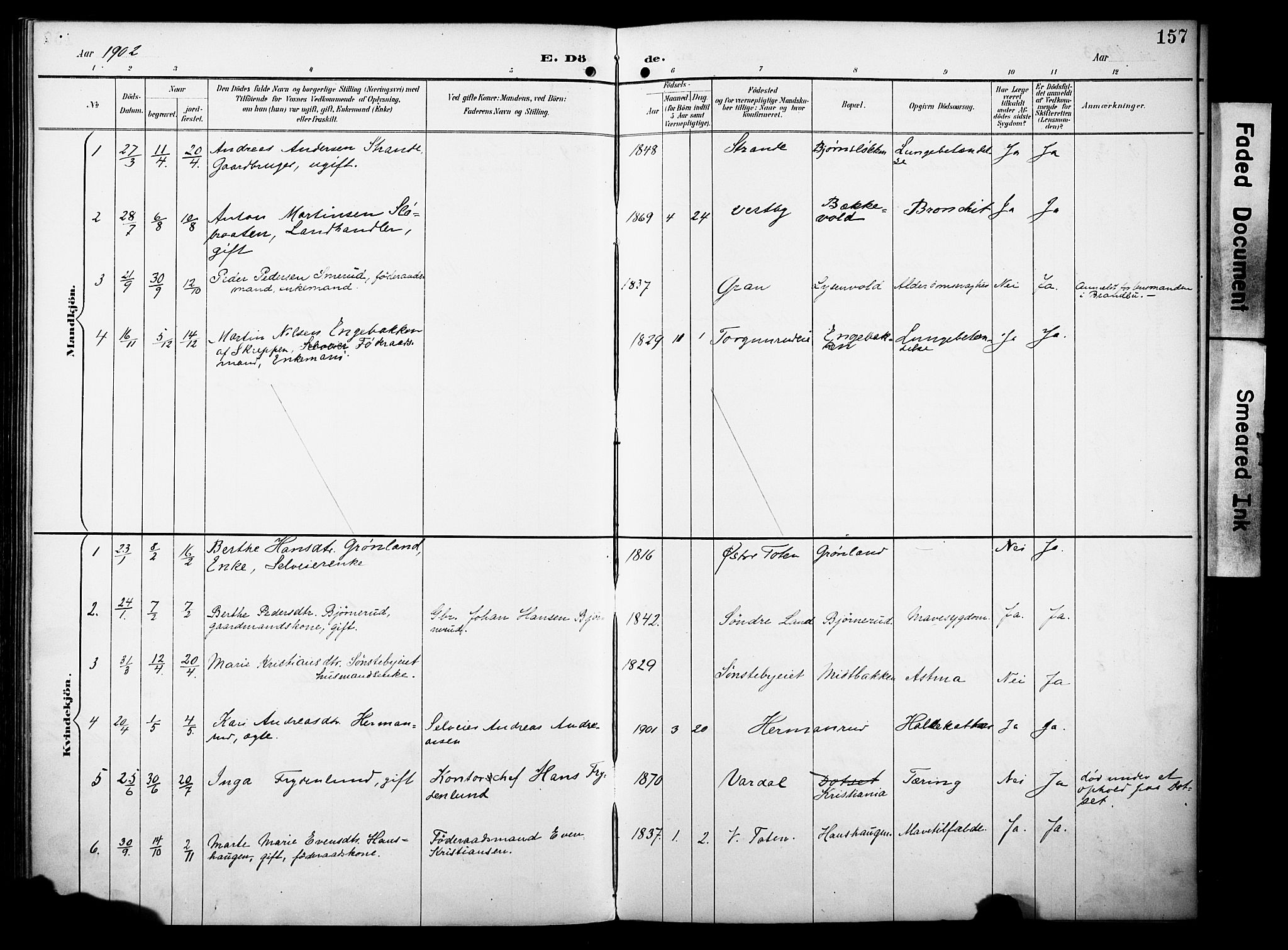 Vestre Toten prestekontor, AV/SAH-PREST-108/H/Ha/Haa/L0012: Parish register (official) no. 12, 1890-1906, p. 157