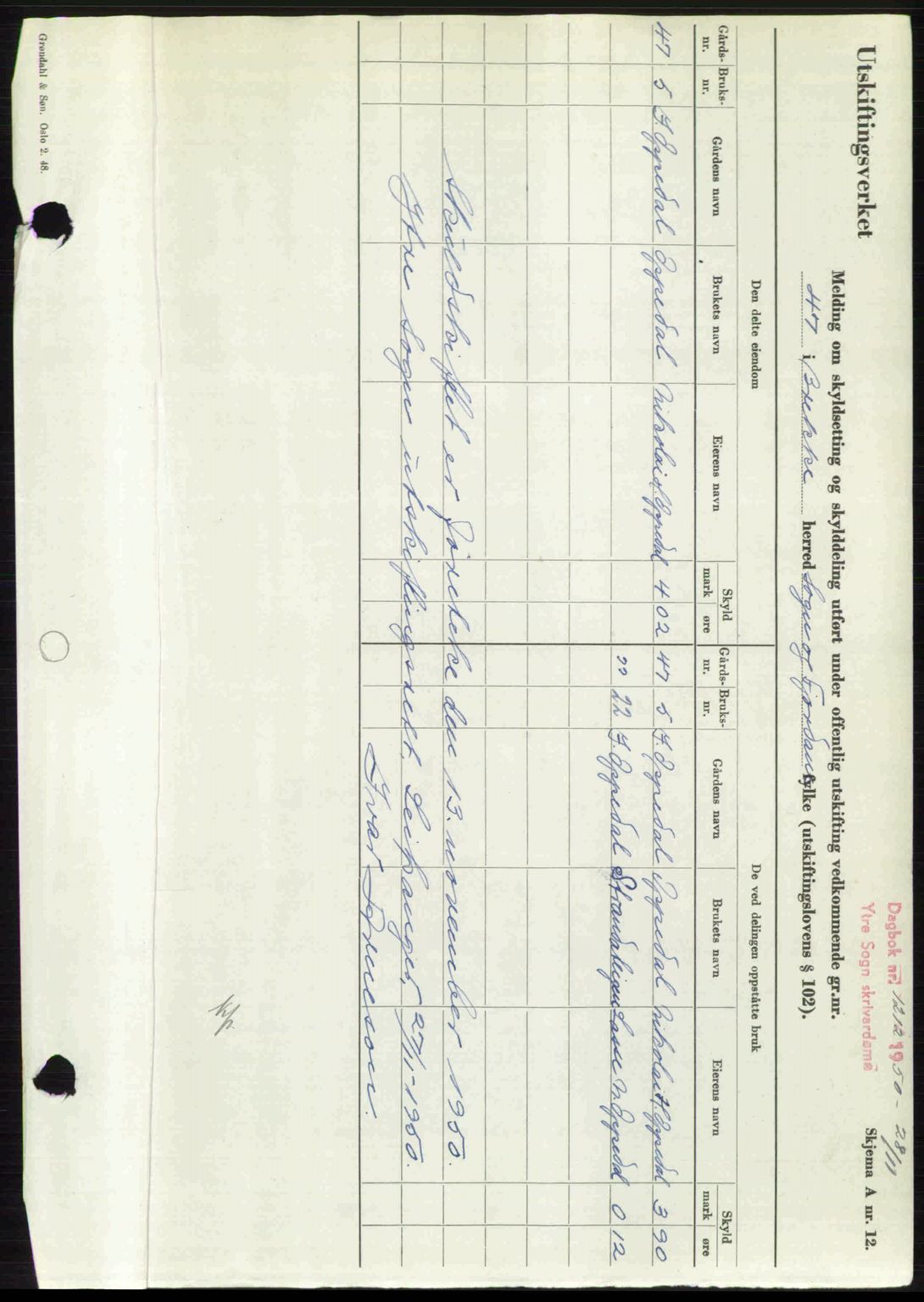 Ytre Sogn tingrett, SAB/A-2601/1/G/Gbb/L0009: Mortgage book no. A6 - A7 (B4), 1950-1950, Diary no: : 1212/1950