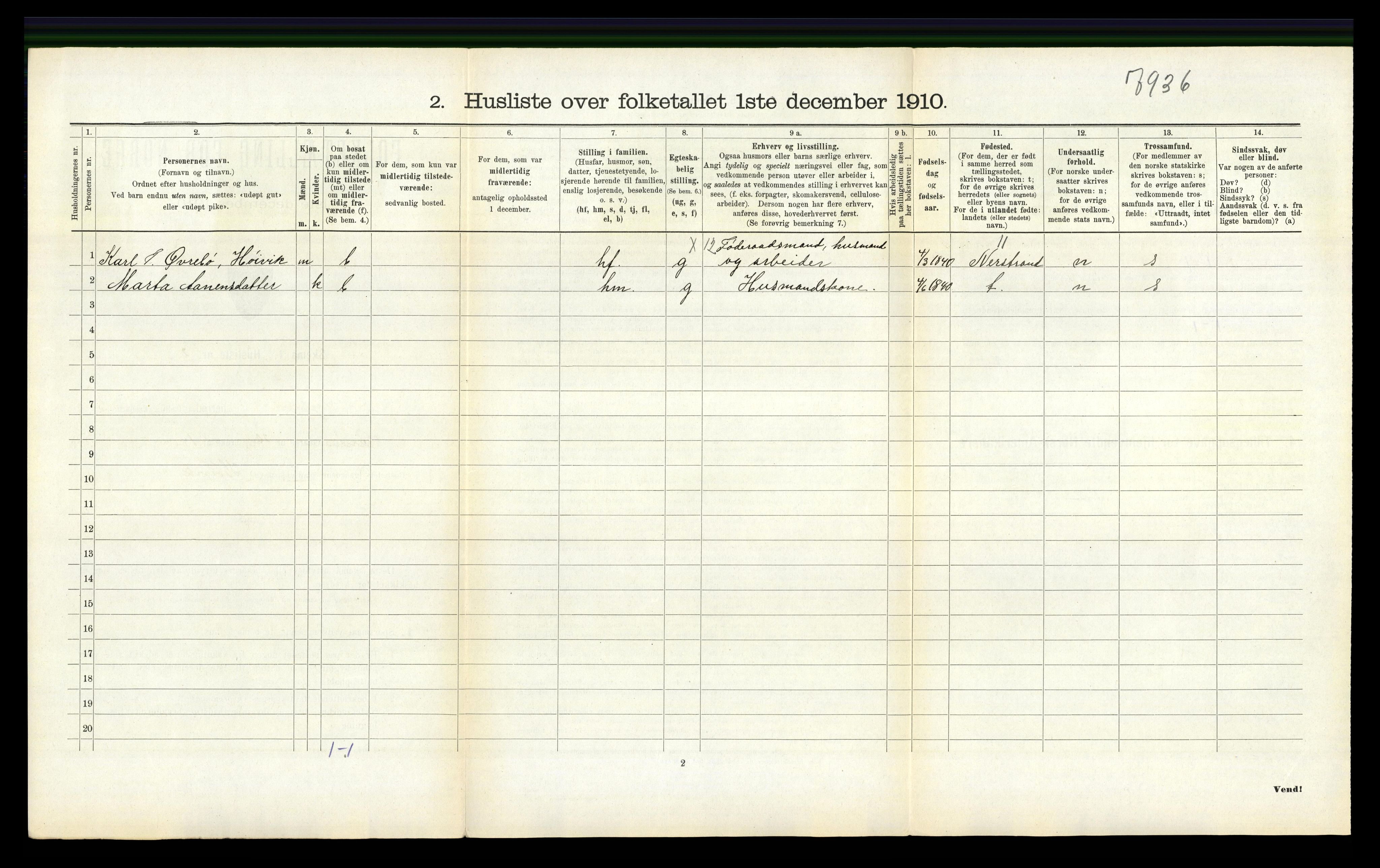 RA, 1910 census for Tysvær, 1910, p. 308