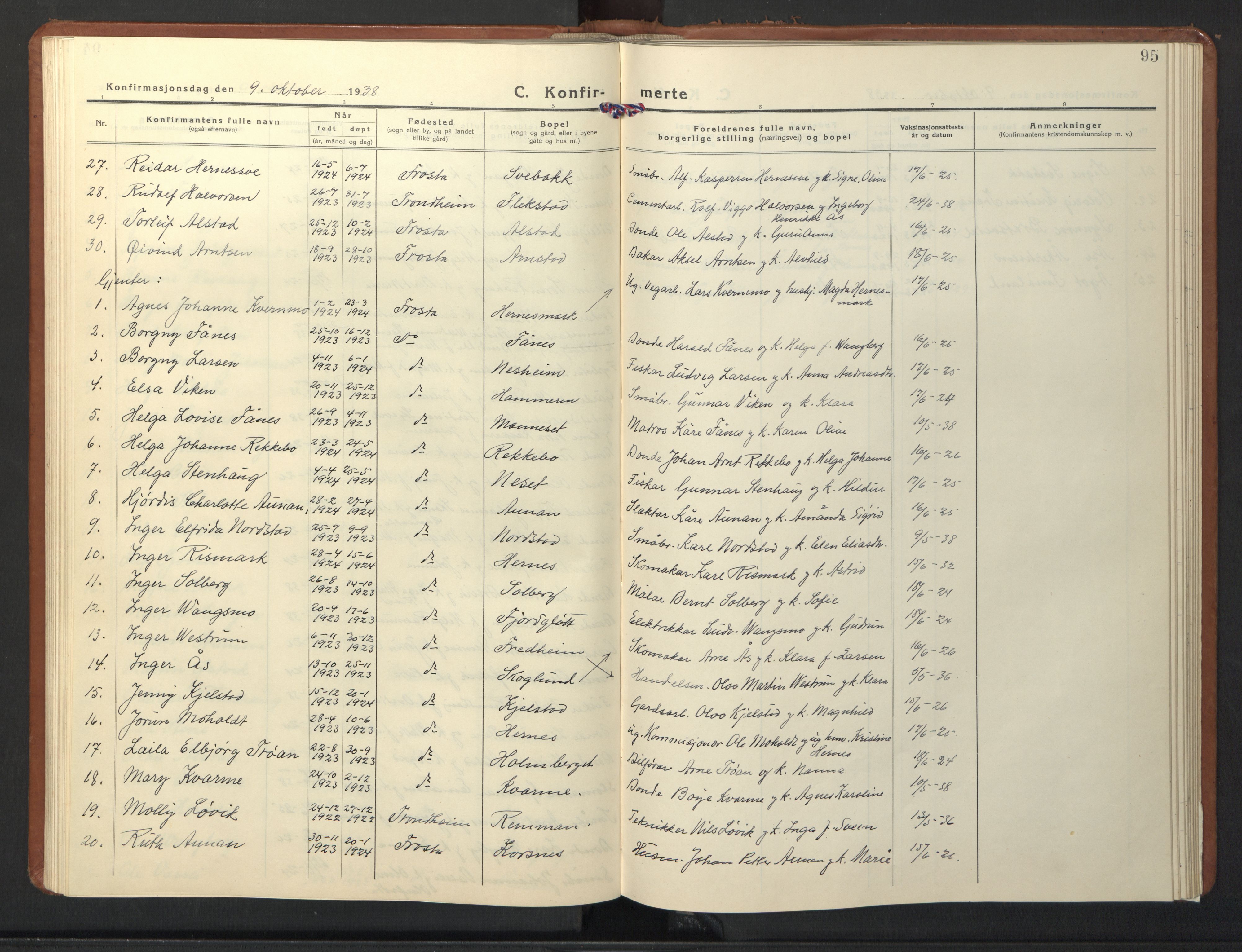Ministerialprotokoller, klokkerbøker og fødselsregistre - Nord-Trøndelag, AV/SAT-A-1458/713/L0125: Parish register (copy) no. 713C02, 1931-1941, p. 95