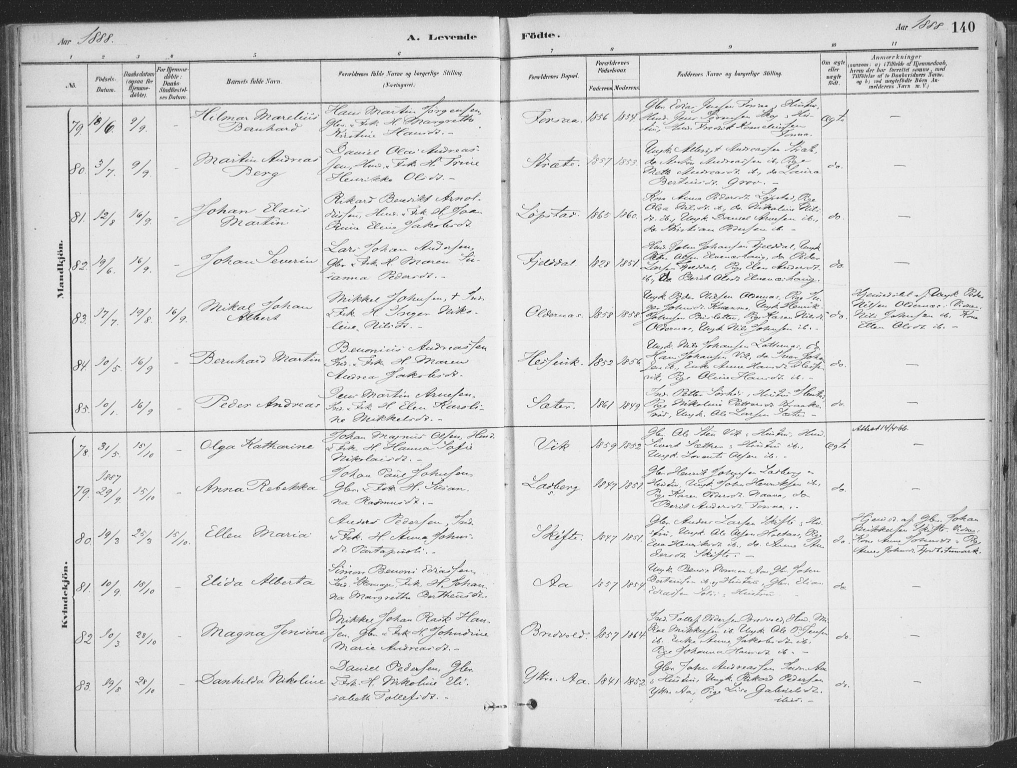 Ibestad sokneprestembete, AV/SATØ-S-0077/H/Ha/Haa/L0011kirke: Parish register (official) no. 11, 1880-1889, p. 140