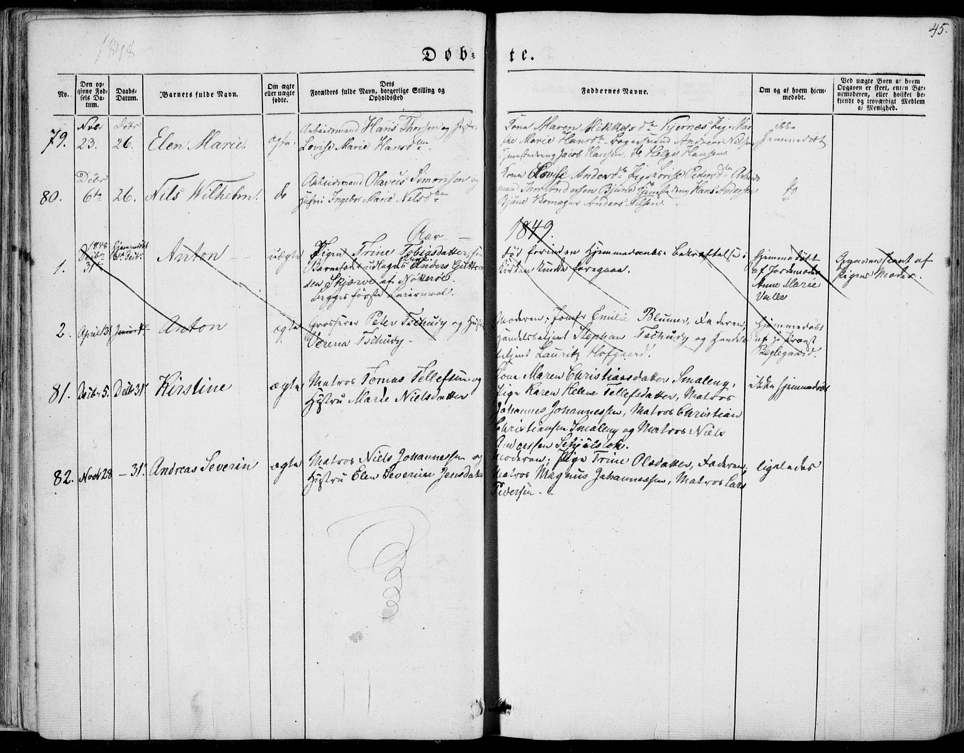 Tønsberg kirkebøker, AV/SAKO-A-330/F/Fa/L0007: Parish register (official) no. I 7, 1845-1854, p. 45