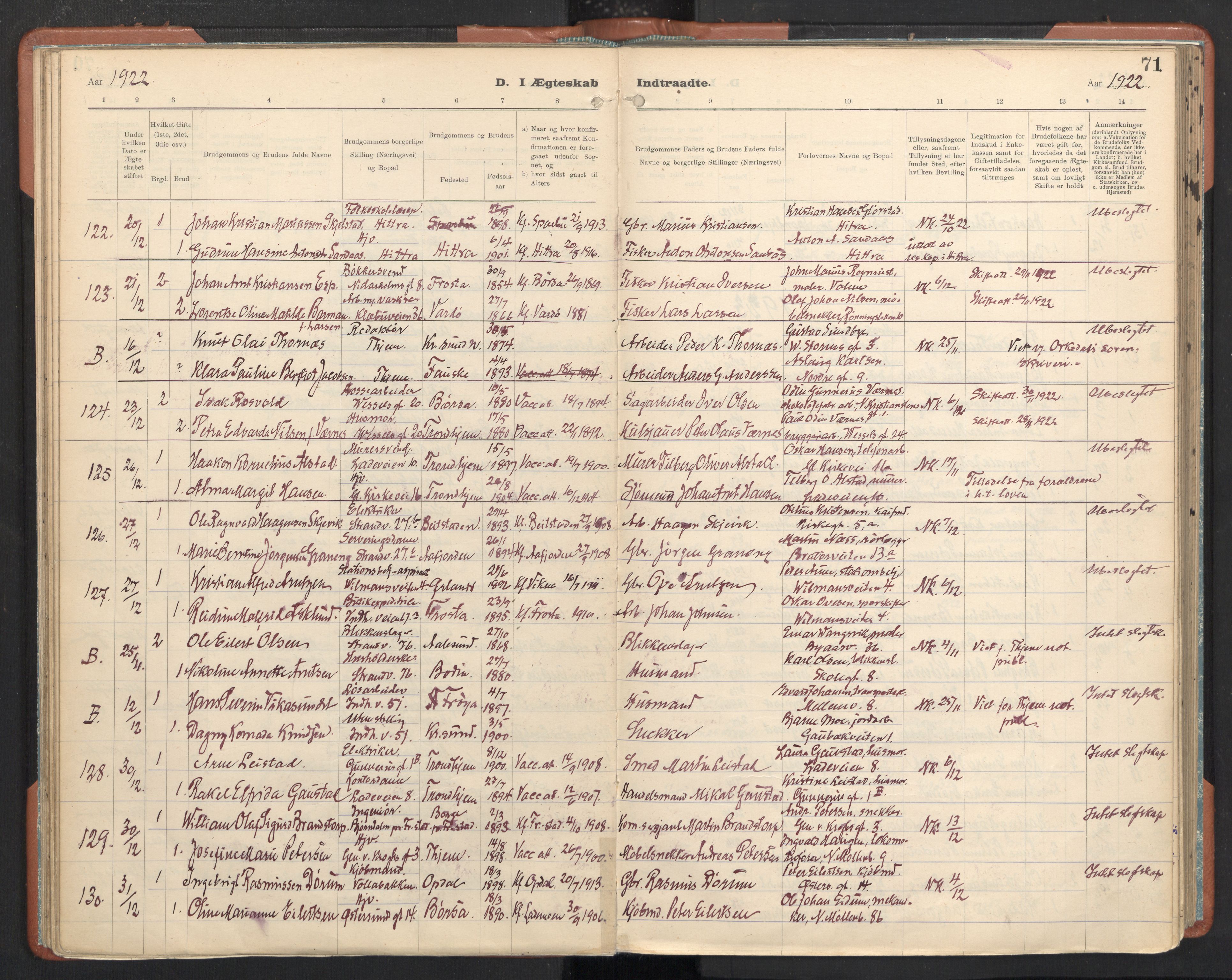 Ministerialprotokoller, klokkerbøker og fødselsregistre - Sør-Trøndelag, AV/SAT-A-1456/605/L0245: Parish register (official) no. 605A07, 1916-1938, p. 71