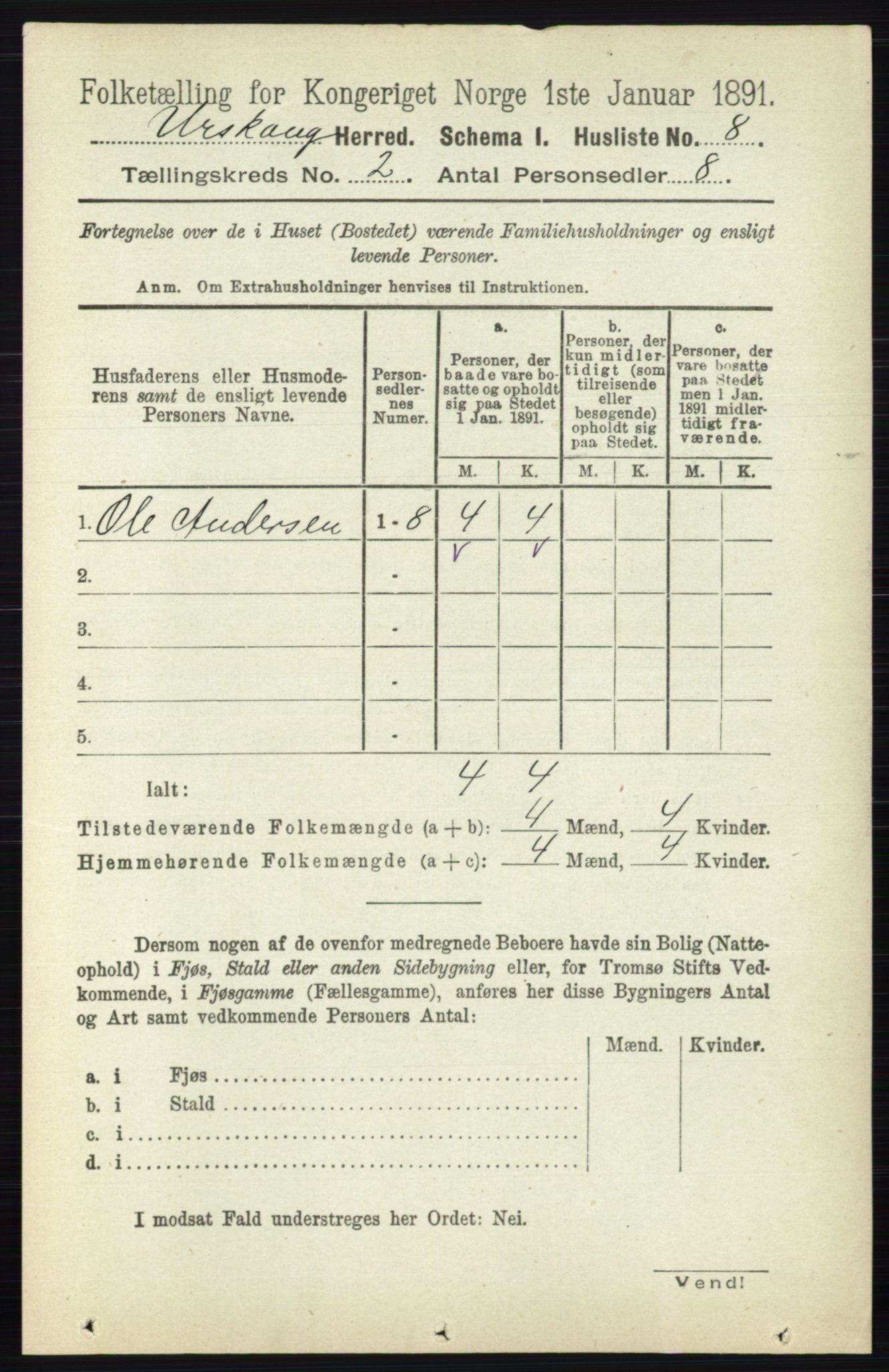 RA, 1891 census for 0224 Aurskog, 1891, p. 170