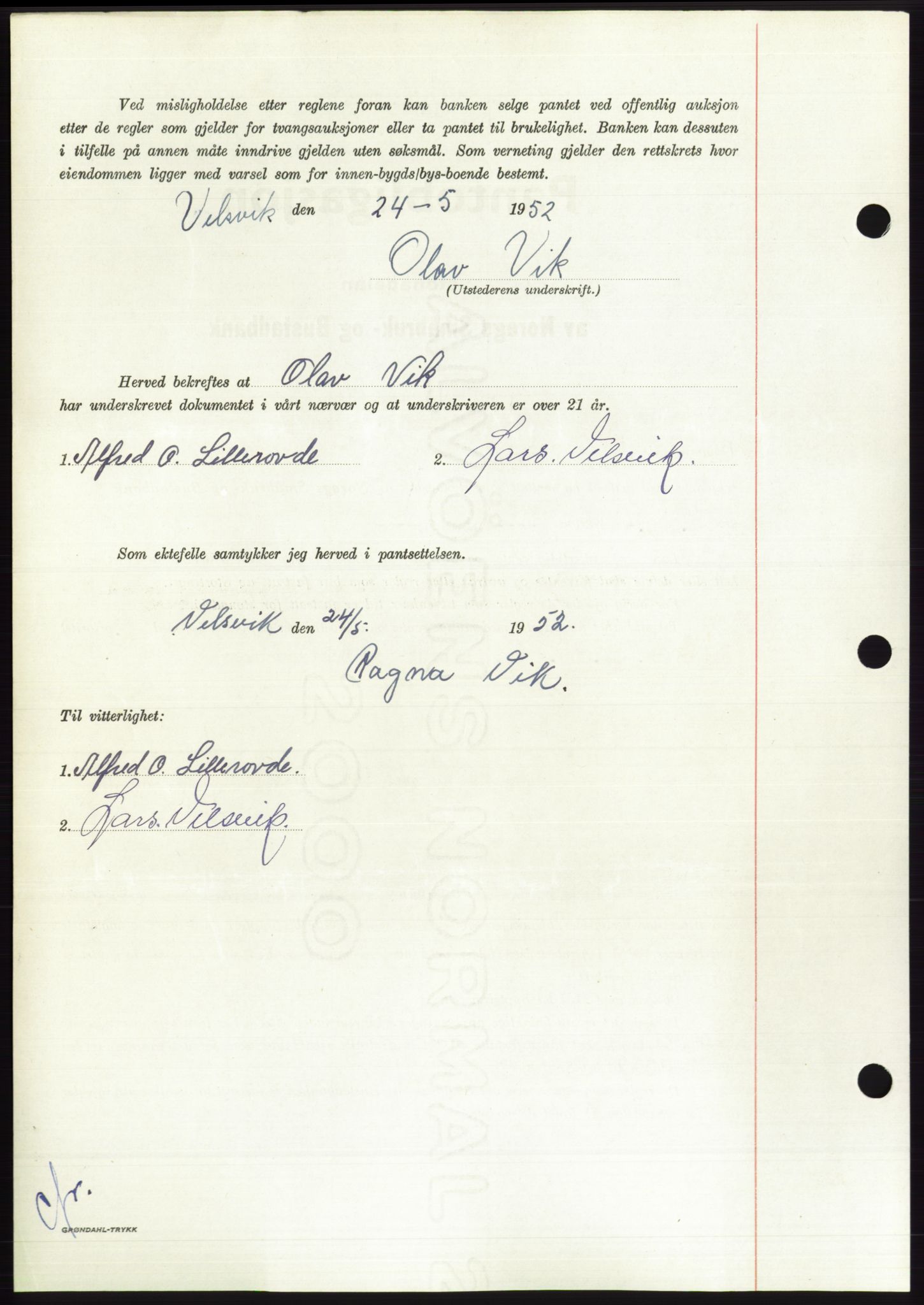 Søre Sunnmøre sorenskriveri, AV/SAT-A-4122/1/2/2C/L0121: Mortgage book no. 9B, 1951-1952, Diary no: : 1112/1952