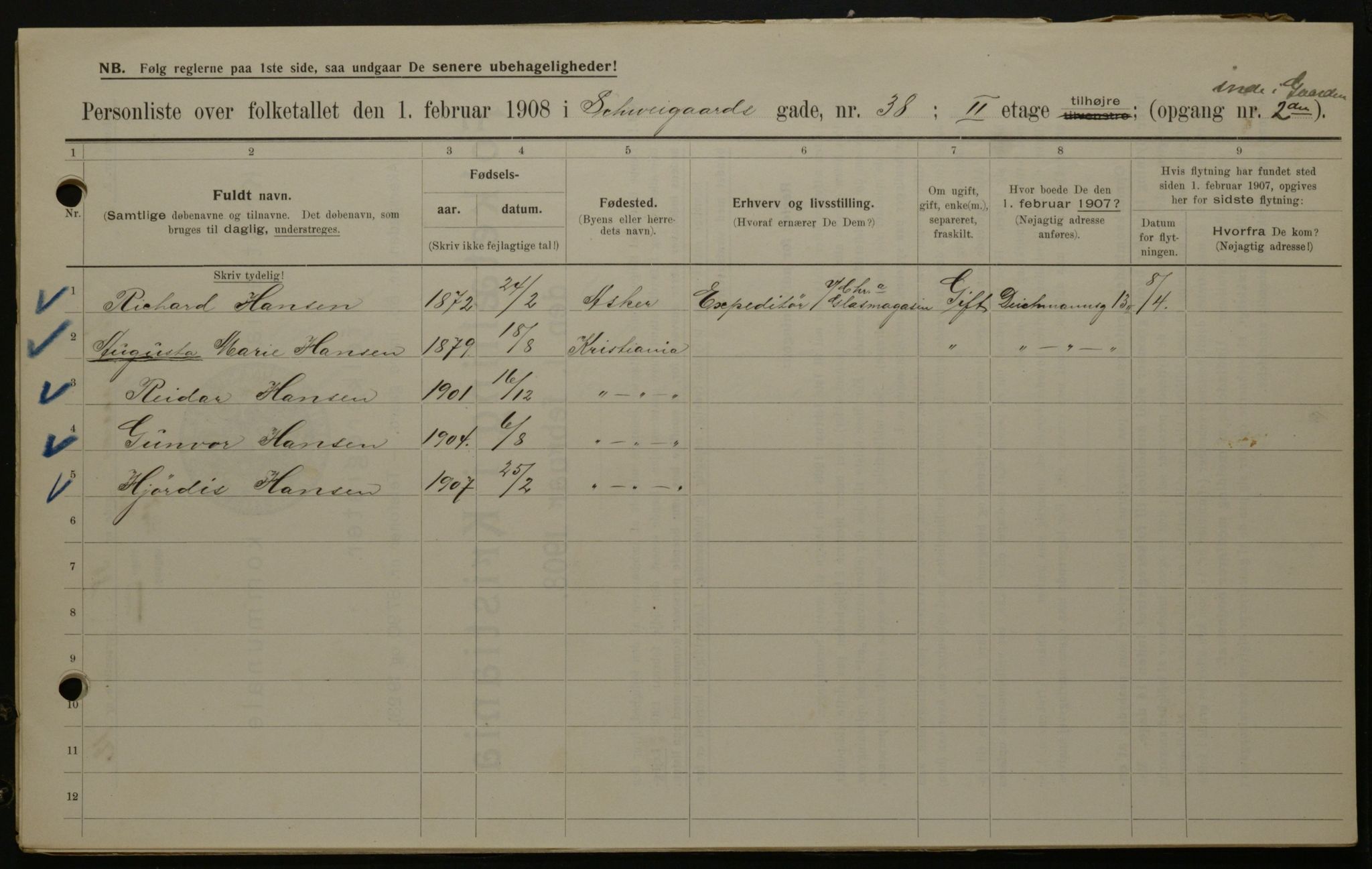OBA, Municipal Census 1908 for Kristiania, 1908, p. 81823