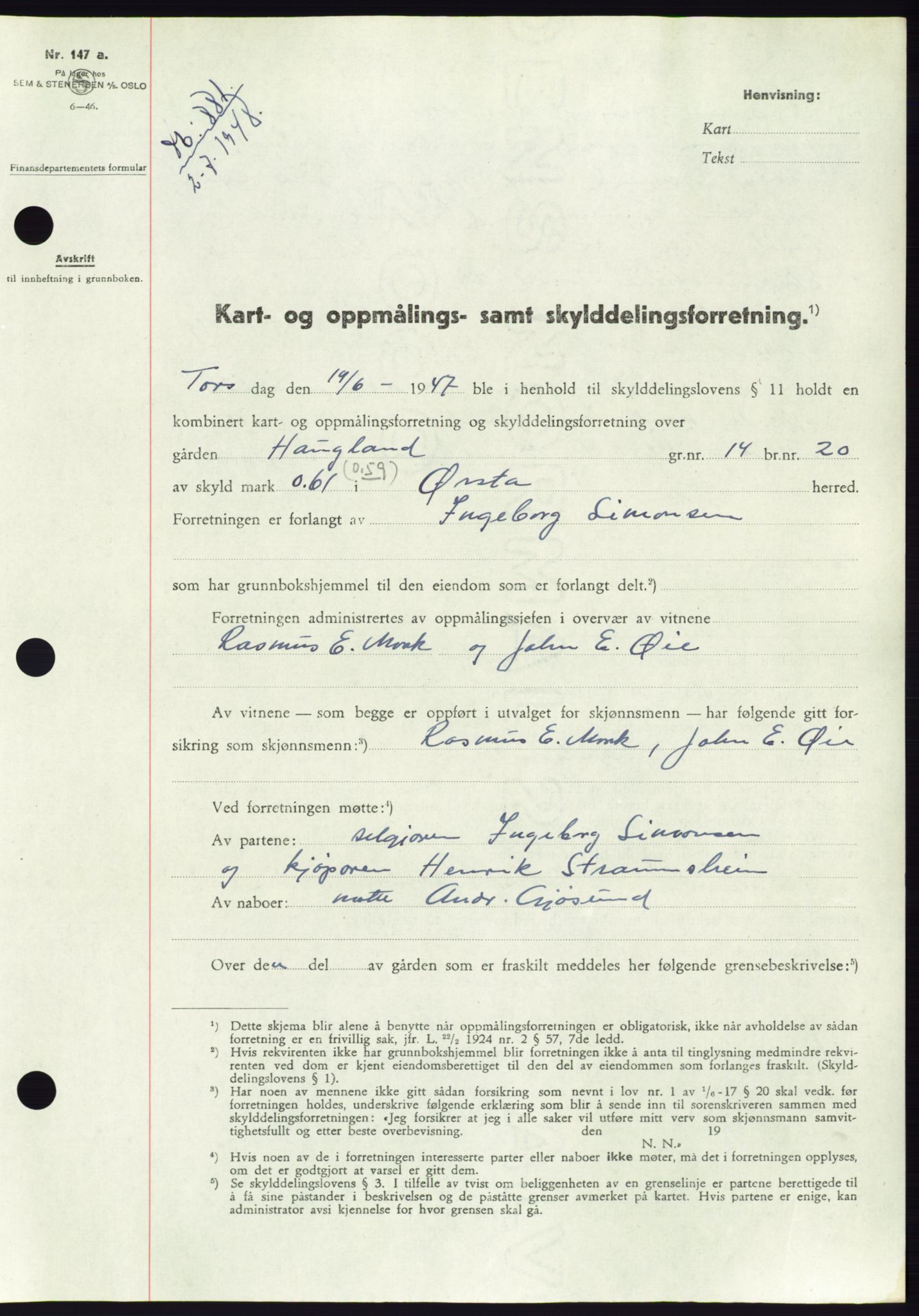 Søre Sunnmøre sorenskriveri, AV/SAT-A-4122/1/2/2C/L0082: Mortgage book no. 8A, 1948-1948, Diary no: : 881/1948