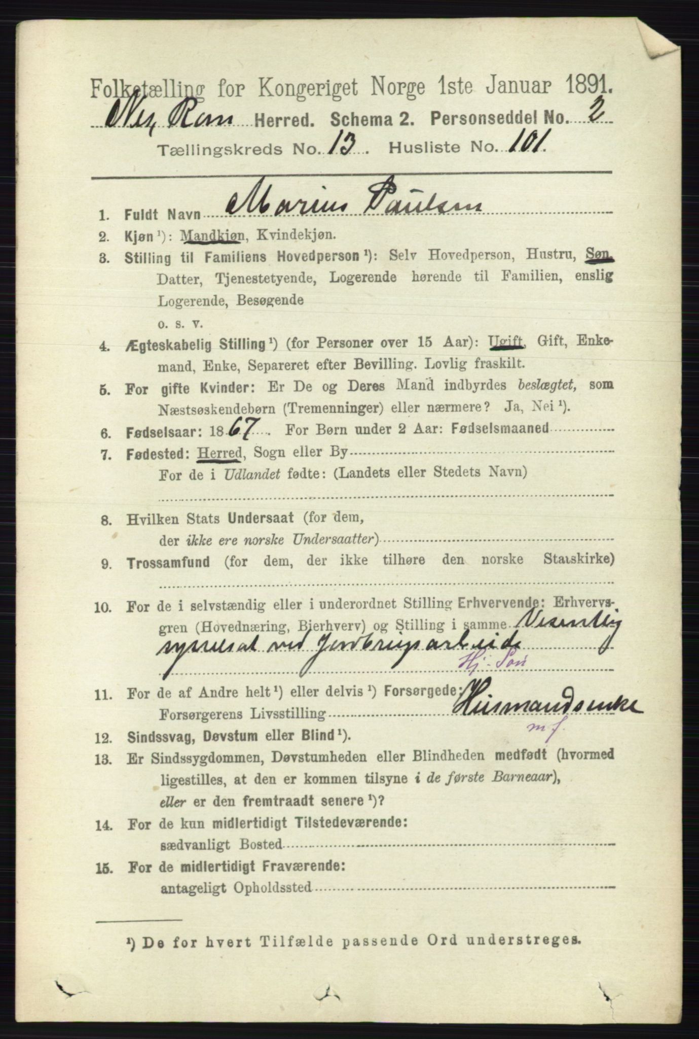 RA, 1891 census for 0236 Nes, 1891, p. 8415