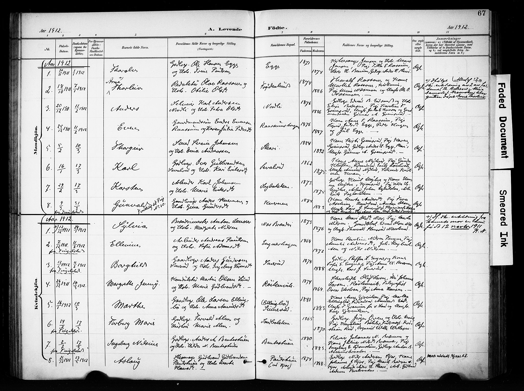 Brandbu prestekontor, SAH/PREST-114/H/Ha/Haa/L0001: Parish register (official) no. 1, 1900-1912, p. 67