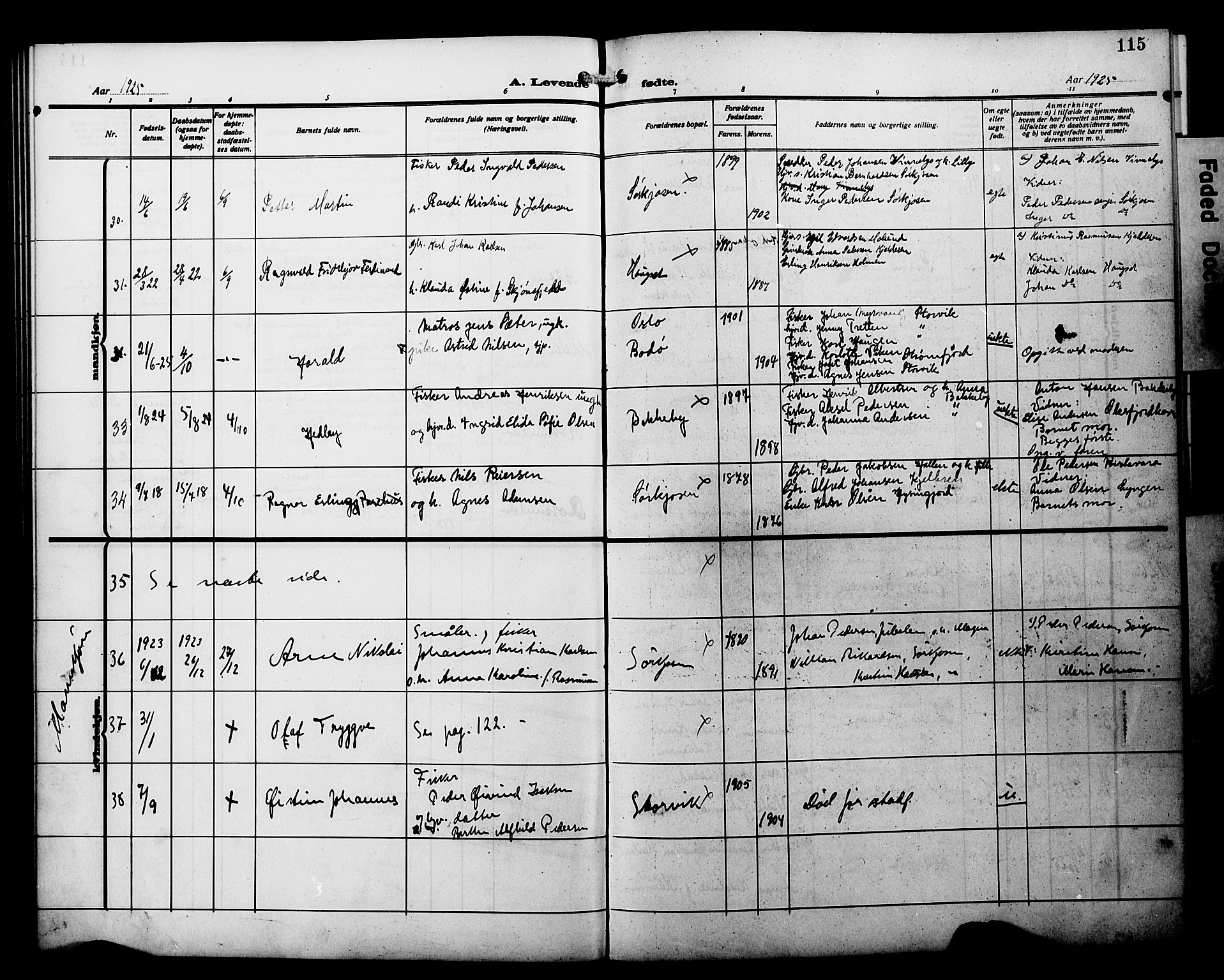 Skjervøy sokneprestkontor, SATØ/S-1300/H/Ha/Hab/L0022klokker: Parish register (copy) no. 22, 1910-1926, p. 115